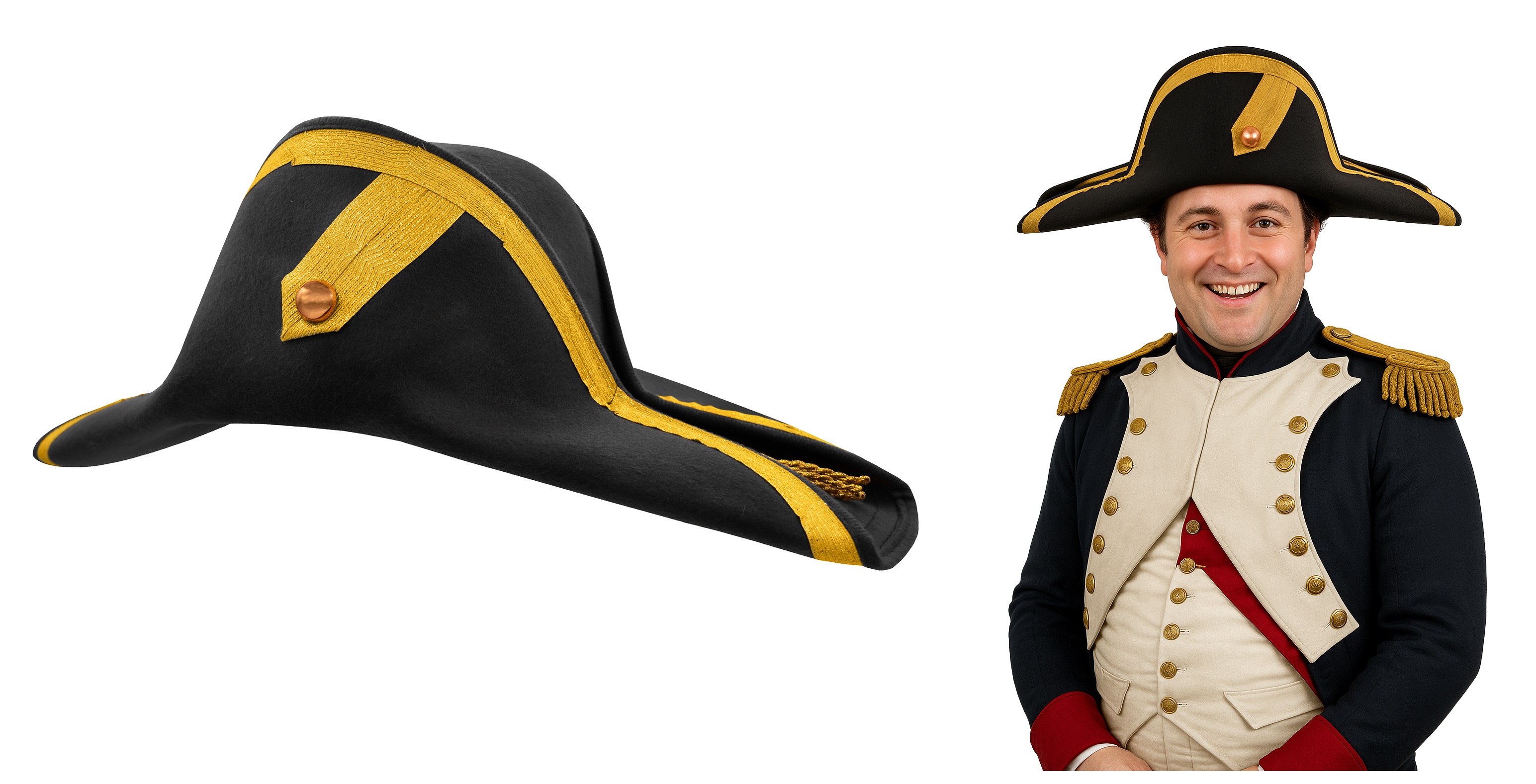 Adult Admiral Bicorn Hat French Captains Pirate Cap Napoleon Costume  Accessory