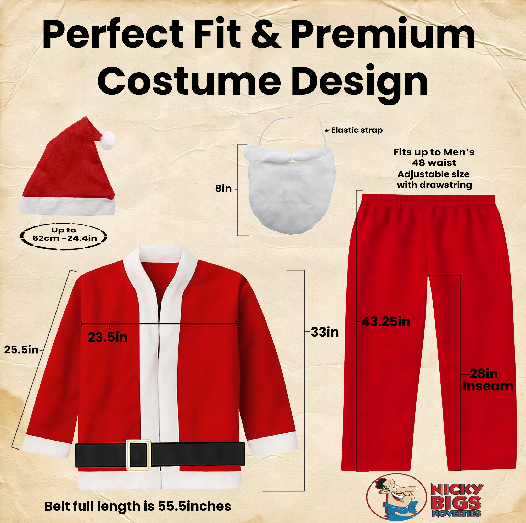 5 Piece Cheap Santa Suit Set Christmas Santa Claus Costume With Beard Adult Size 3