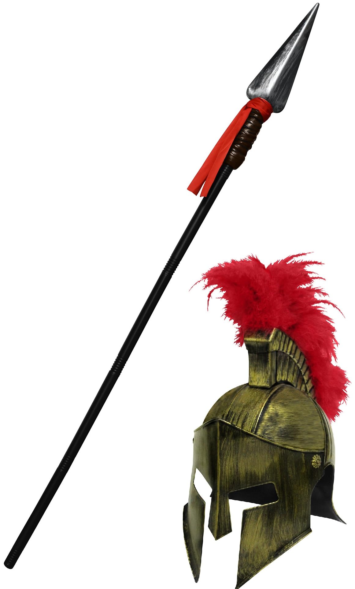 Medieval Knight Greek Spartan Helmet And Spear Prop Roman Gladiator Costume - Picture 13 of 29