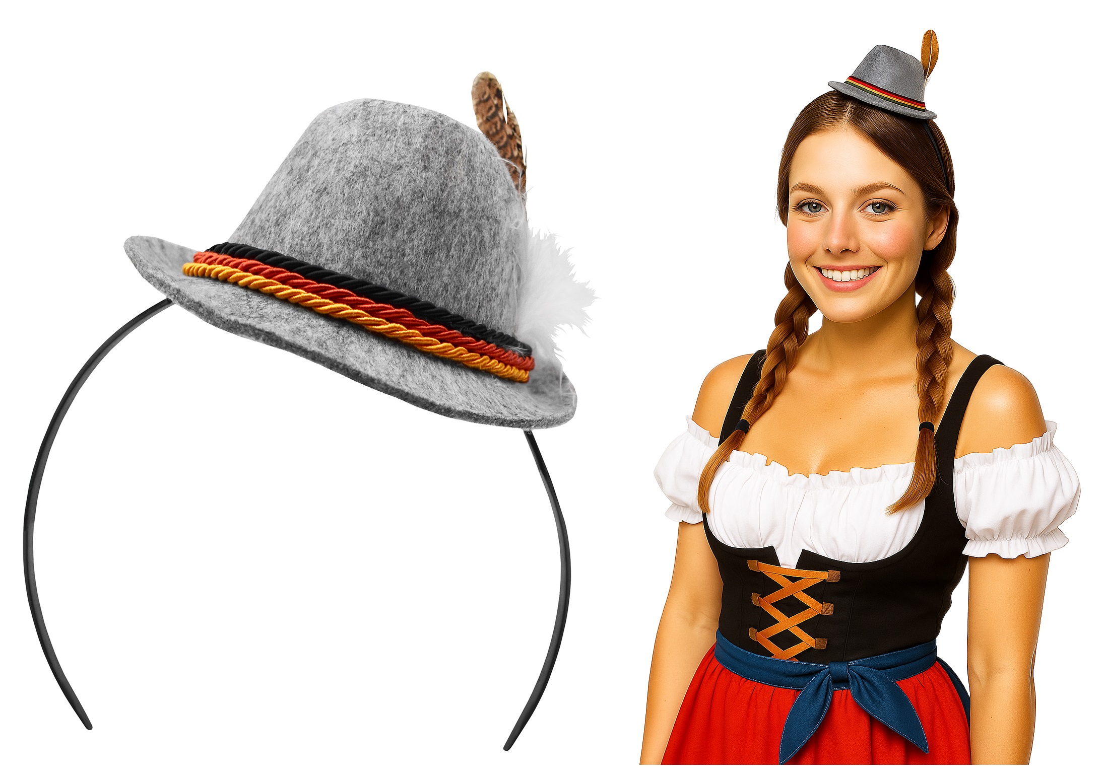 Adult Mini Oktoberfest Hat Headband Lederhosen Costume German Alpine Hat - Picture 13 of 17