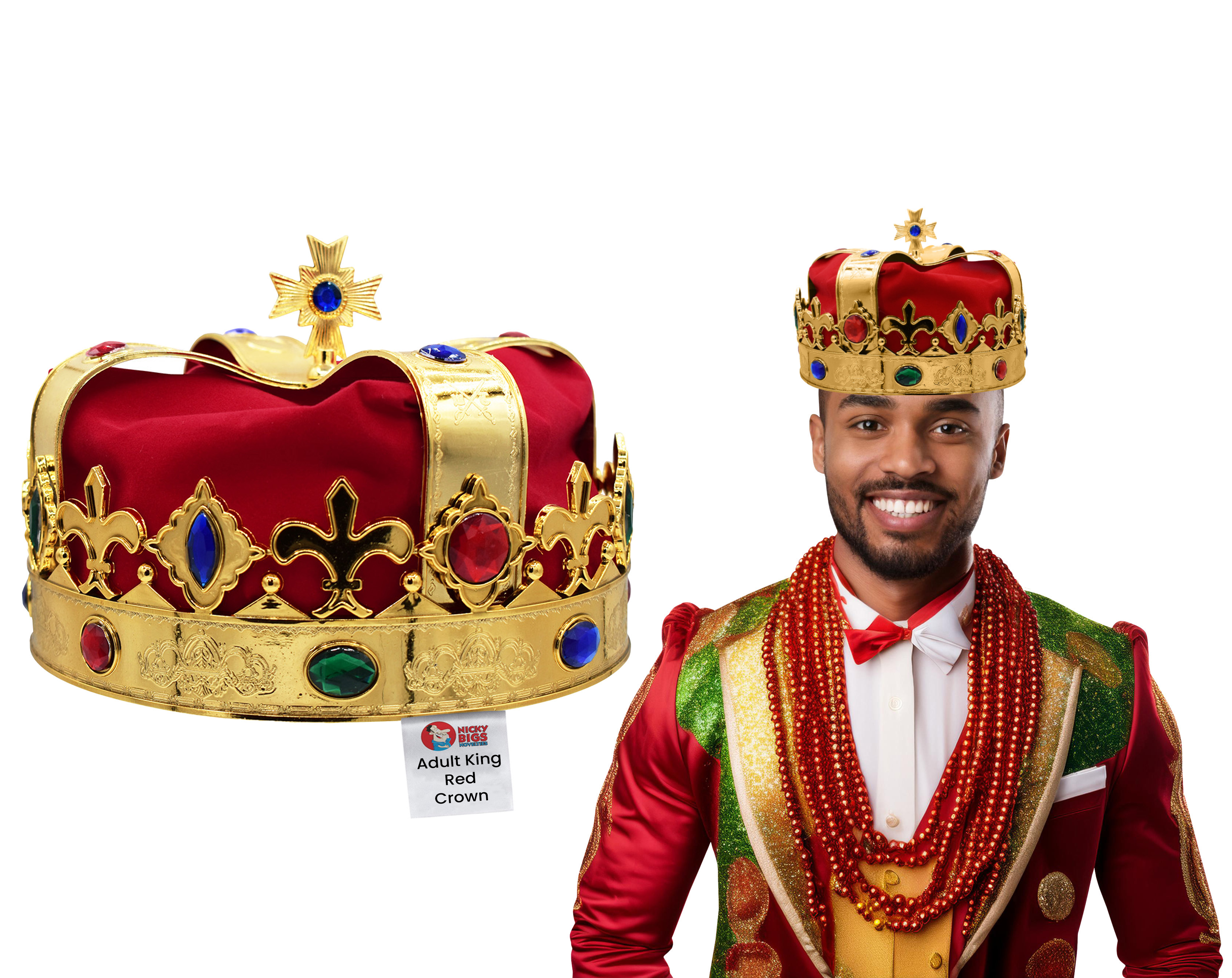 Kings Crown Gold Plastic Red Velvet Hat Adult Kings Crown Gold Plastic Red Velvet Hat Adult