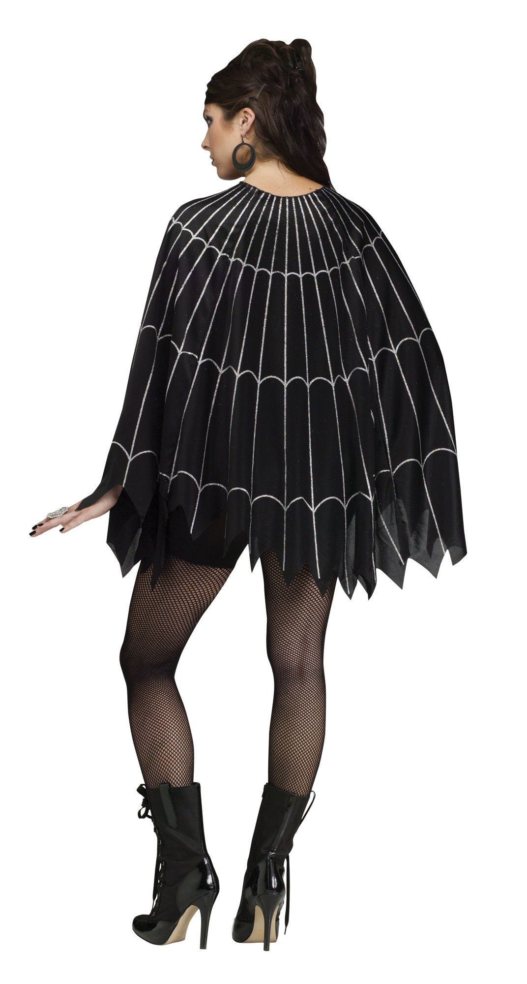 AC39 Black Purple Spiderweb Cape Cloak Witch Poncho Ladies Halloween Costume 