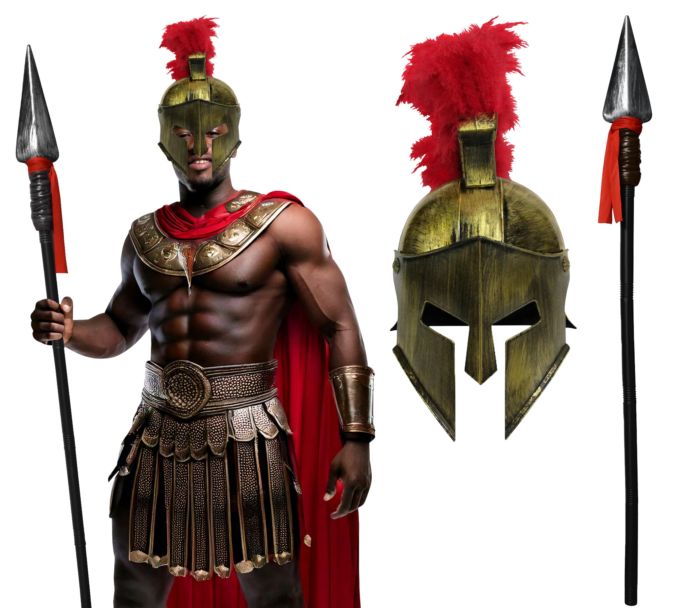 Medieval Knight Greek Spartan Helmet And Spear Prop Roman Gladiator Costume - Picture 12 of 29