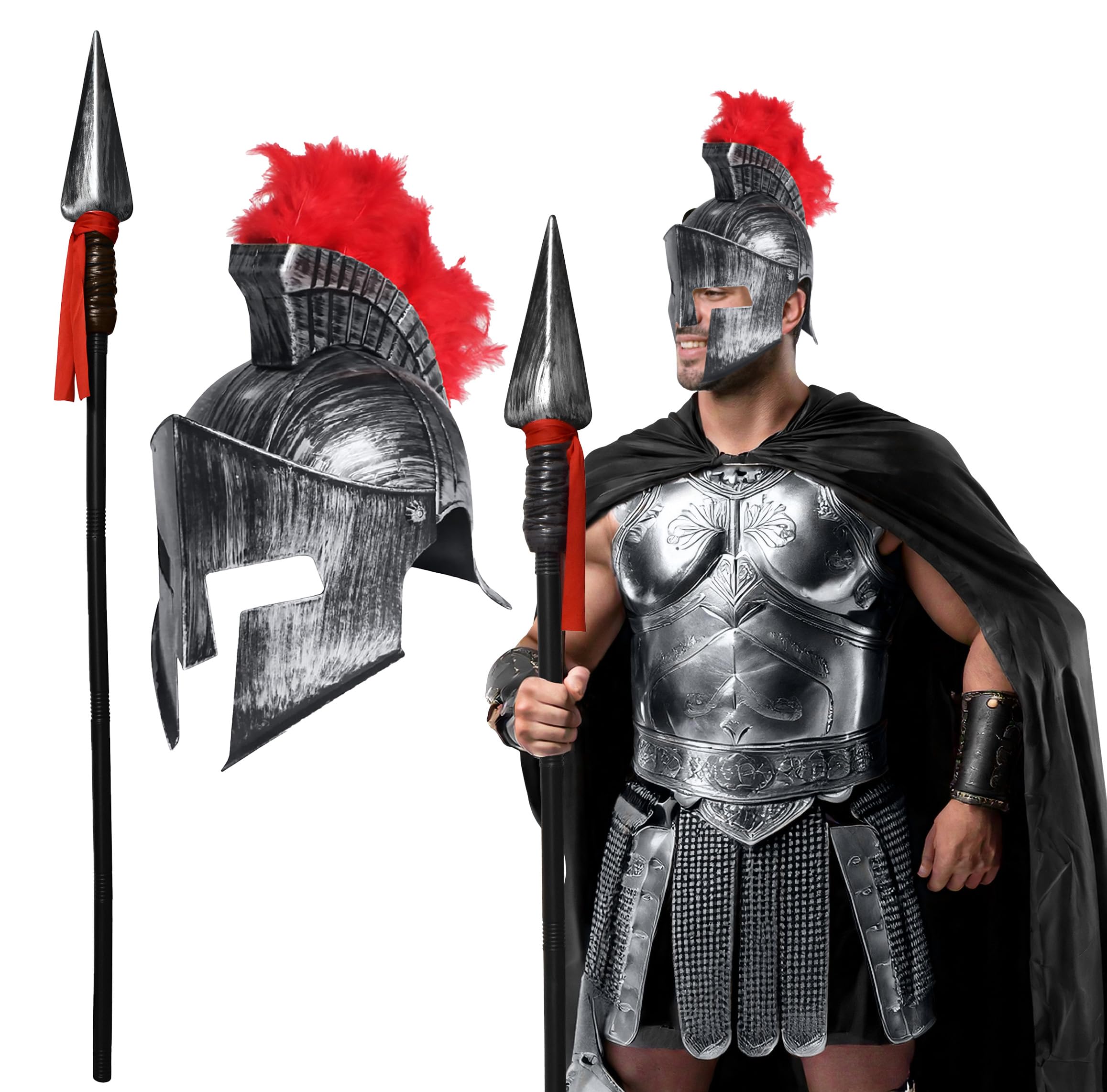 Medieval Knight Greek Spartan Helmet And Spear Prop Roman Gladiator Costume - Picture 24 of 29