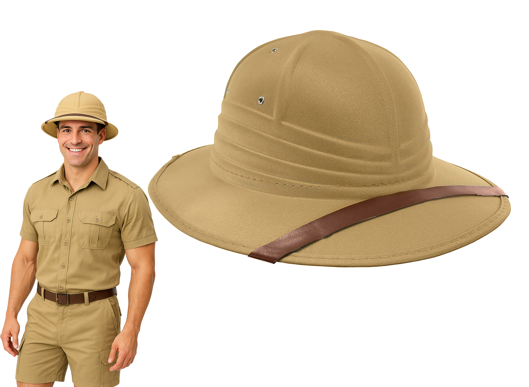 Adult British Pith Helmet Jungle Safari Sun Explorer Halloween