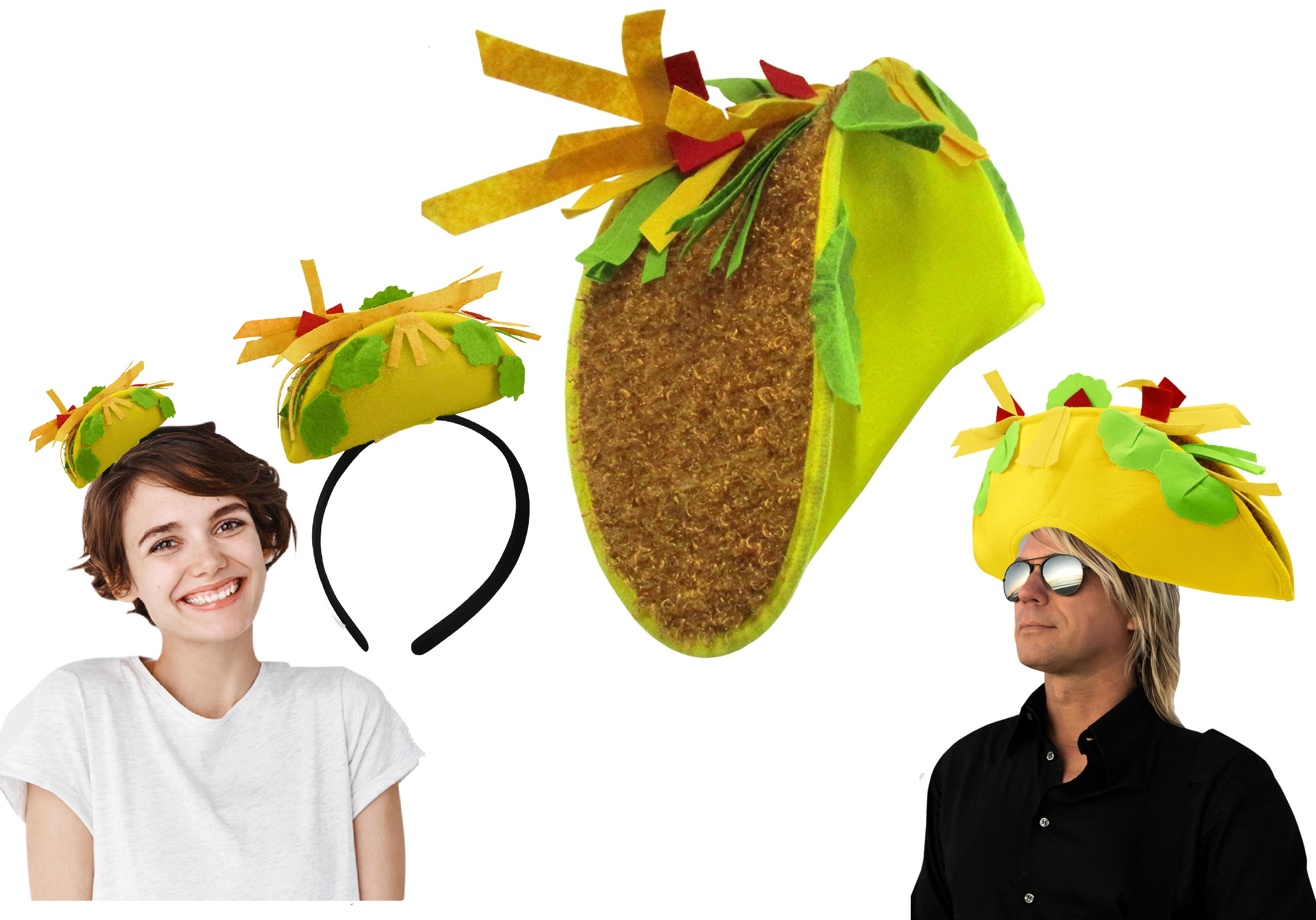 Taco Hat and Headband Set Plush Food Costume Party Accessory for Adults Adult Fiesta Yellow Taco Party Hat Novelty Food Prop  main image 2