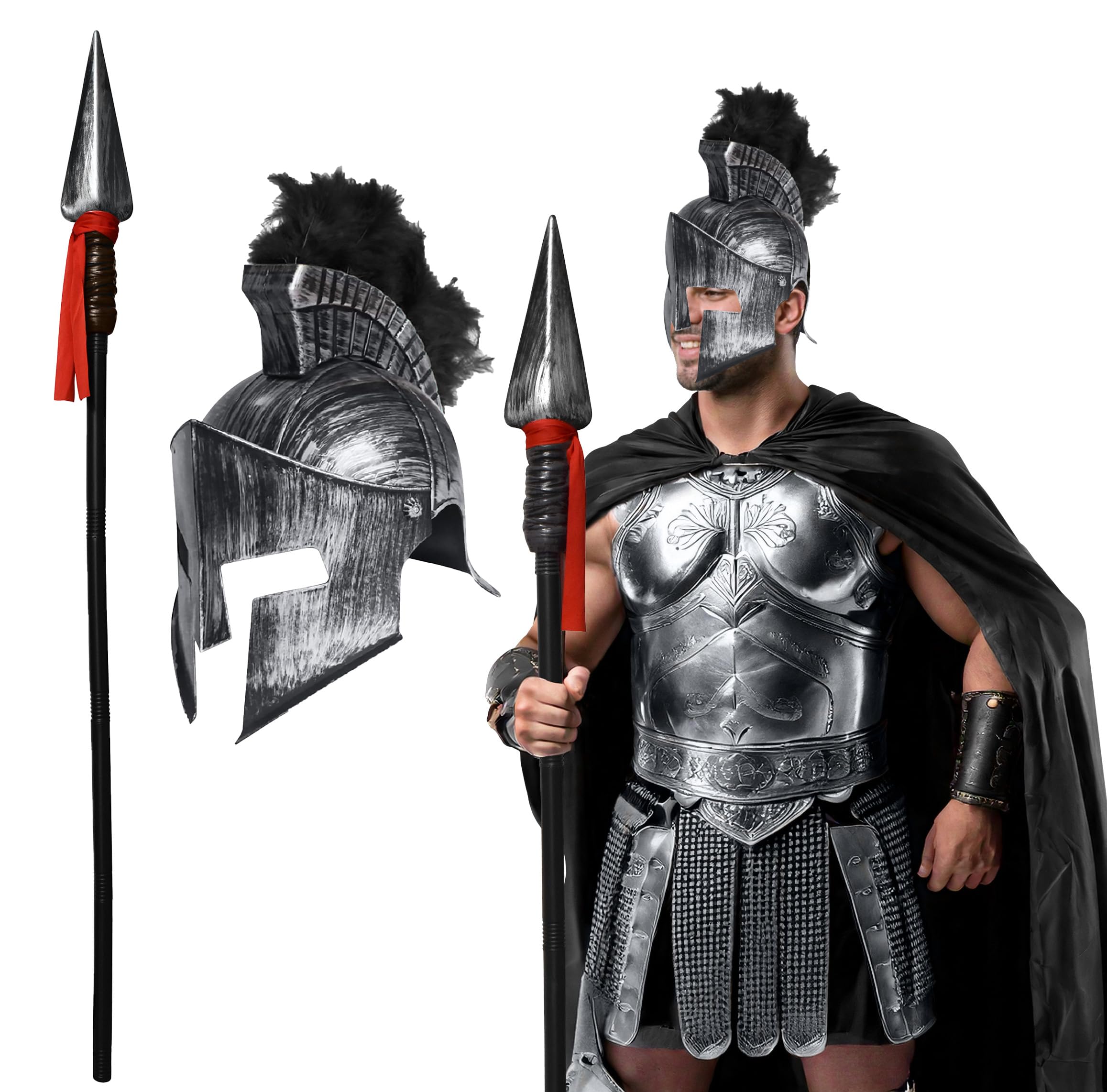 Medieval Knight Greek Spartan Helmet And Spear Prop Roman Gladiator Costume - Picture 19 of 29