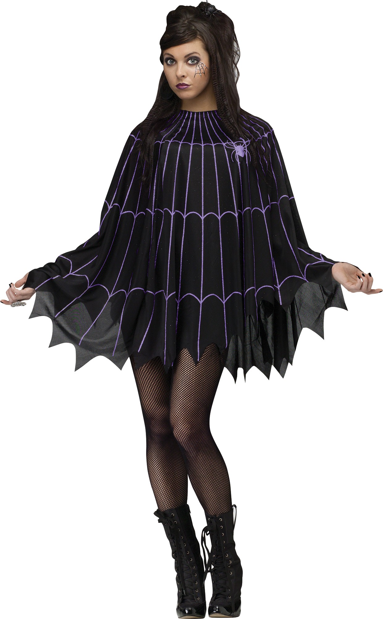Womens Black Spiderweb Witch Vampire Spooky Poncho Adult Halloween ...