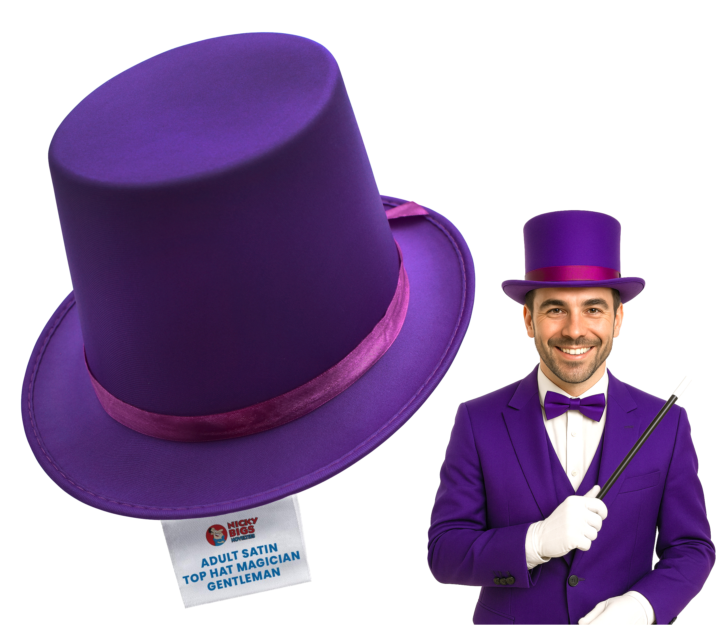 Adult Satin Top Hat Magician Gentleman Roaring 20s Tuxedo Formal Costume - Picture 35 of 56