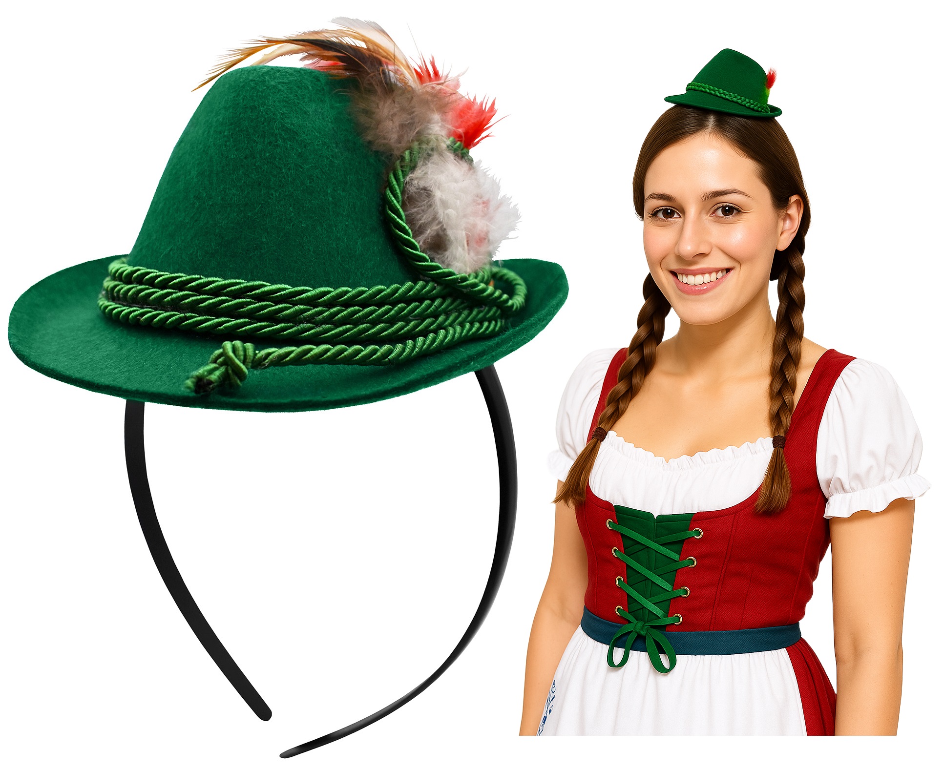 Adult Mini Oktoberfest Hat Headband Lederhosen Costume German Alpine Hat - Picture 9 of 17