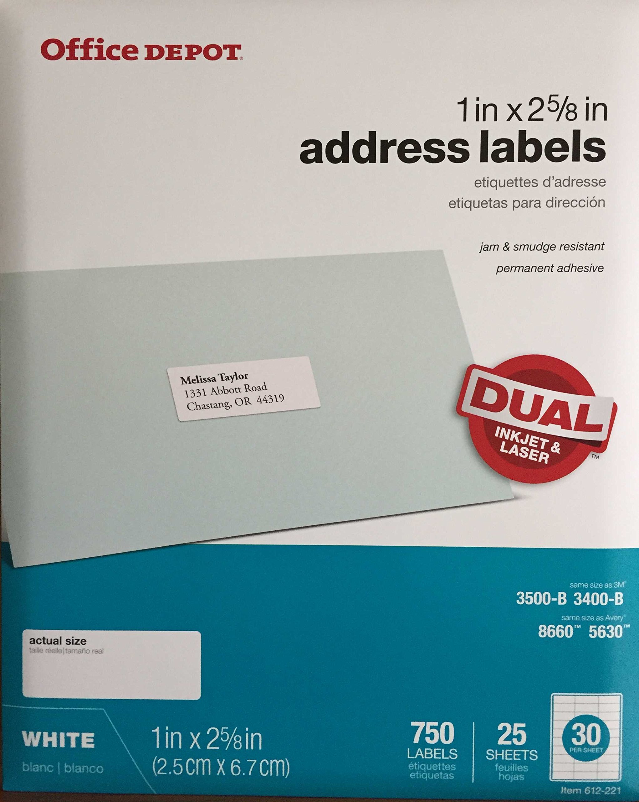Office Depot Labels White Inkjet/laser Address Labels, 1" x 25/8