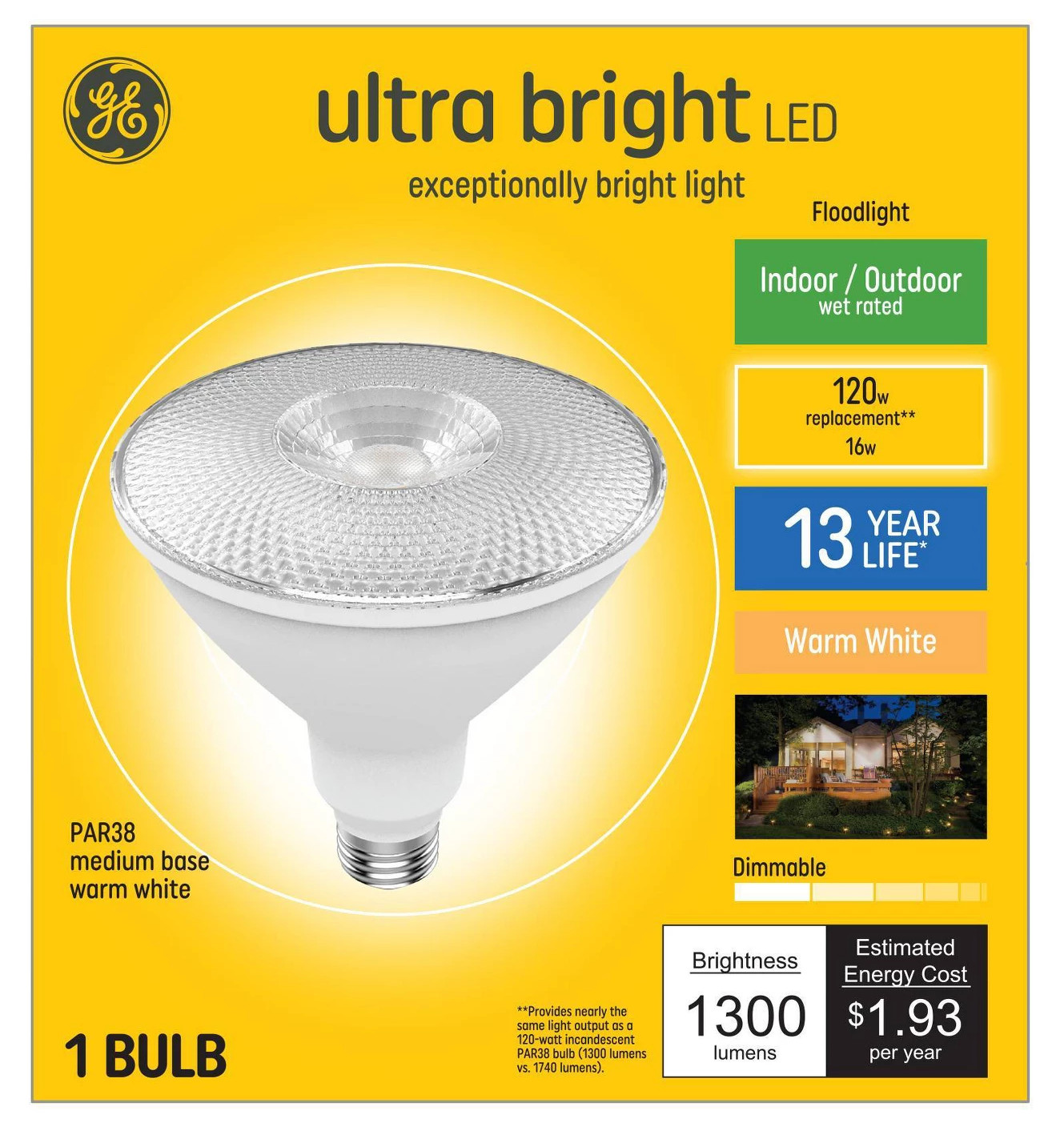 GE Ultra Bright LED PAR38 Outdoor Floodlight – 150W Replacement, 17W, 1600 Lumens, Daylight 5000K, Dimmable, 2-Pack