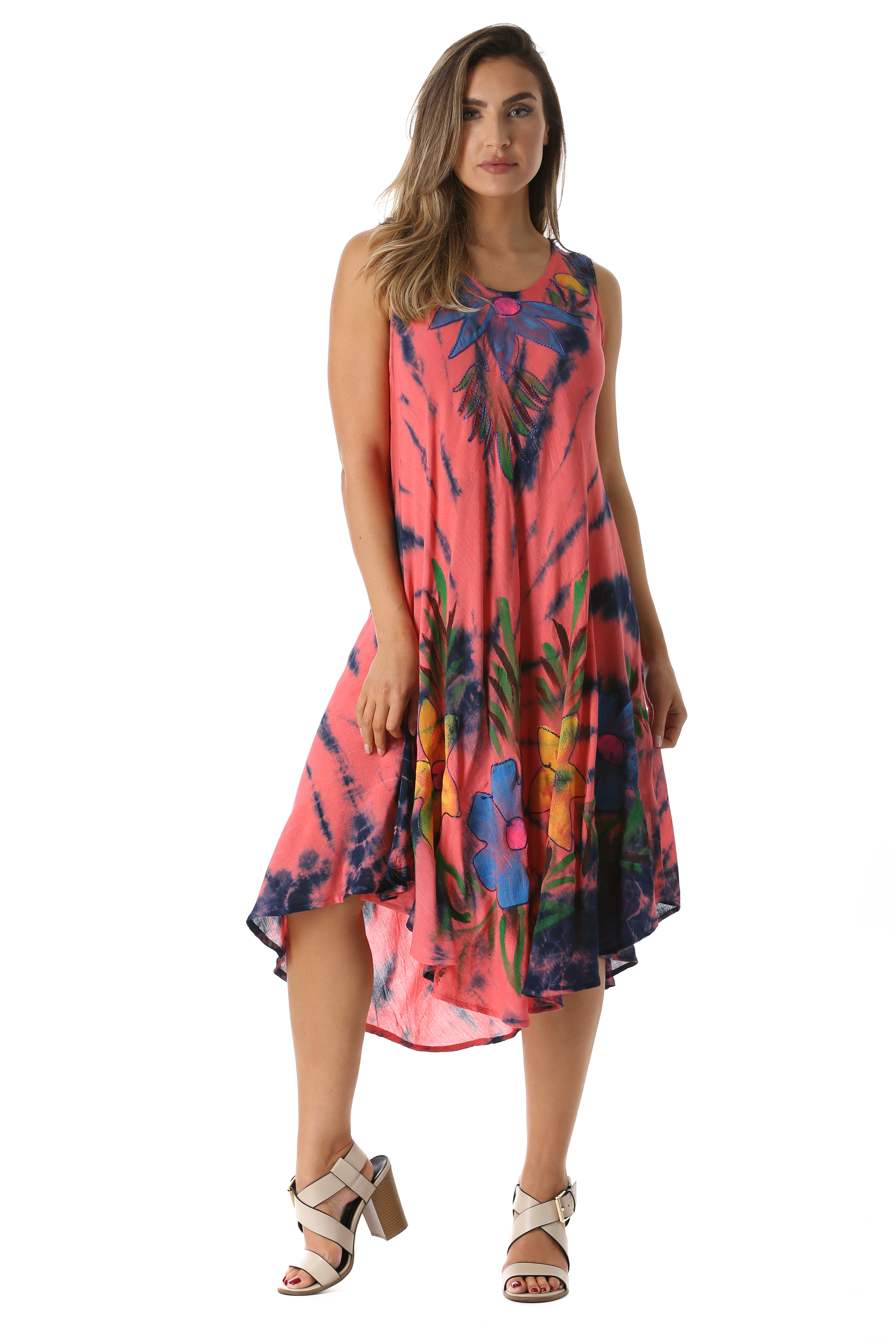 Riviera Sun Women's Rayon Crepe Short Dress | Multicolor Embroidery, Empire Waist, Flared Sleeves, Navy Medium