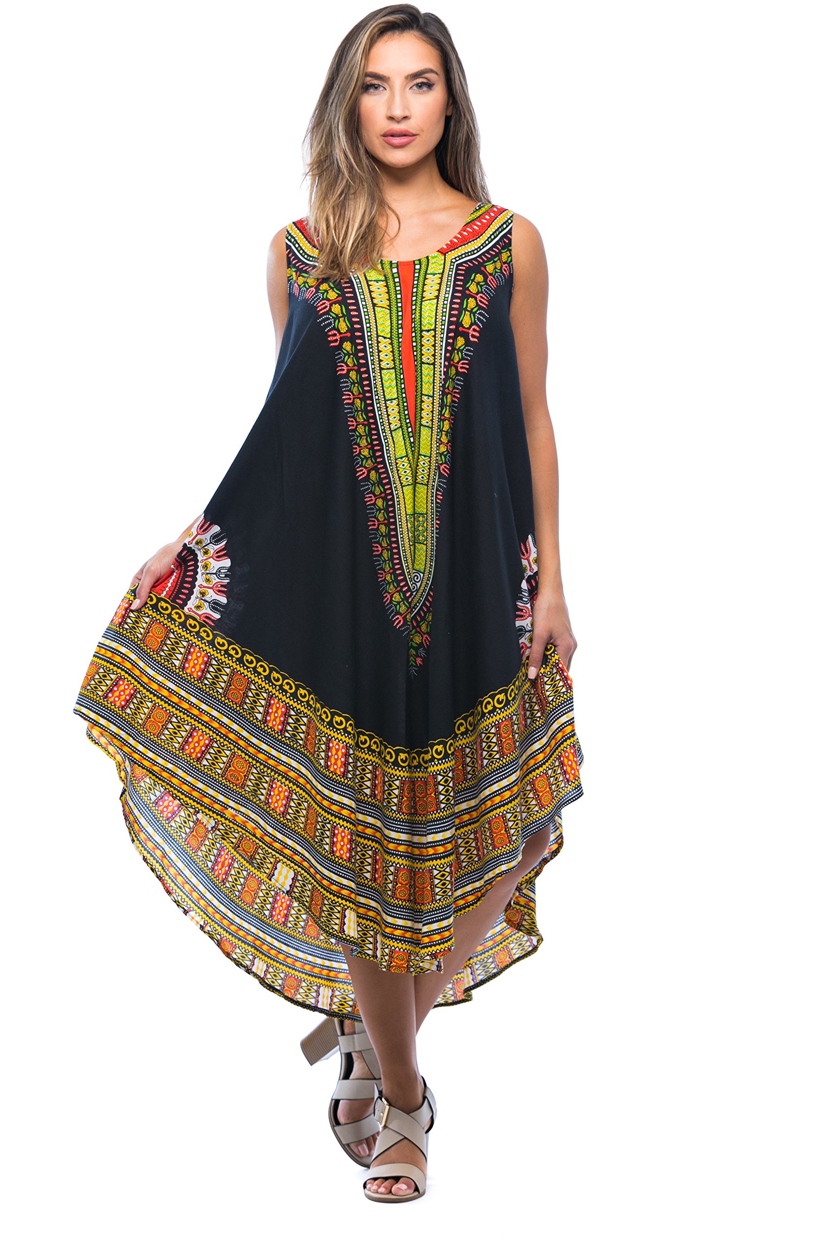 Riviera Sun African Print Dashiki Dress for Women (Purple, Plus)