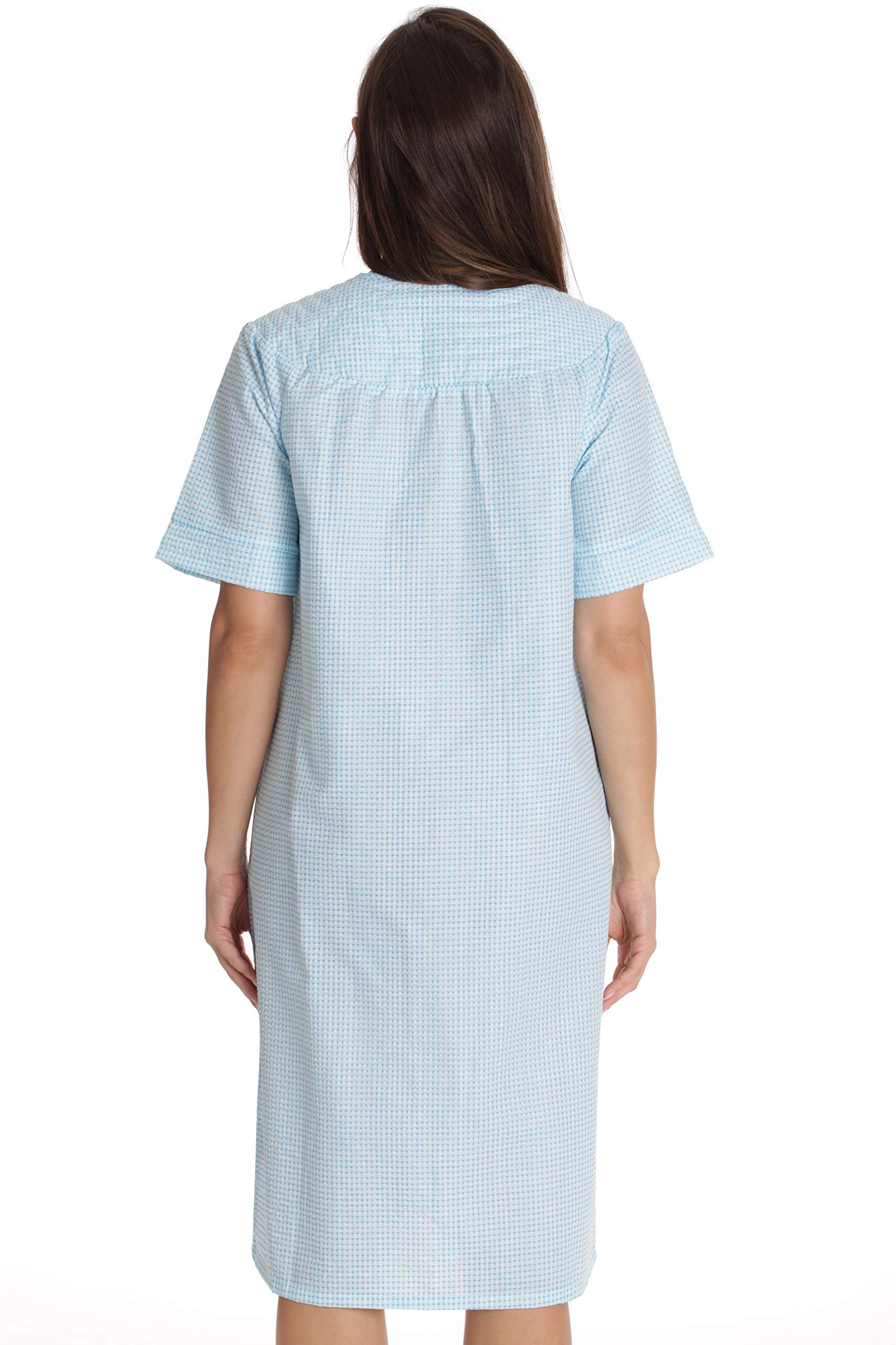thumbnail image 2 of Dreamcrest Seersucker Duster Robe - Snap Front House Coat With Pockets For Women, 55% Cotton Comfort 2 of 10