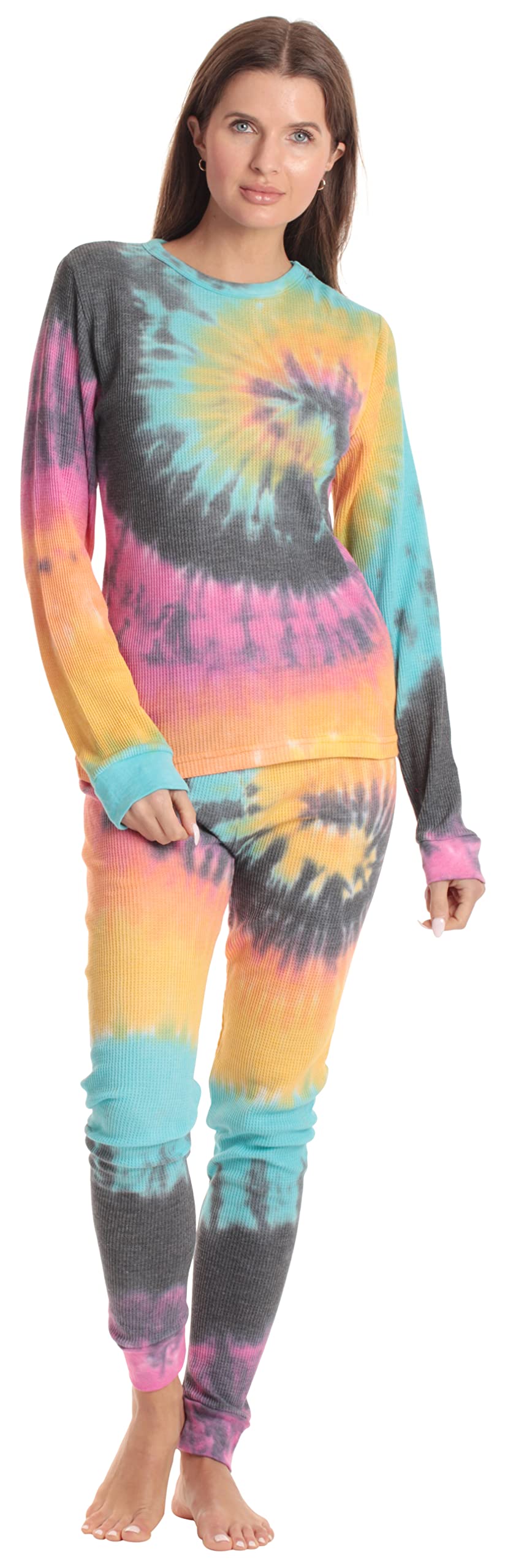 Just Love Women's Tie Dye Two Piece Thermal Pajama Set