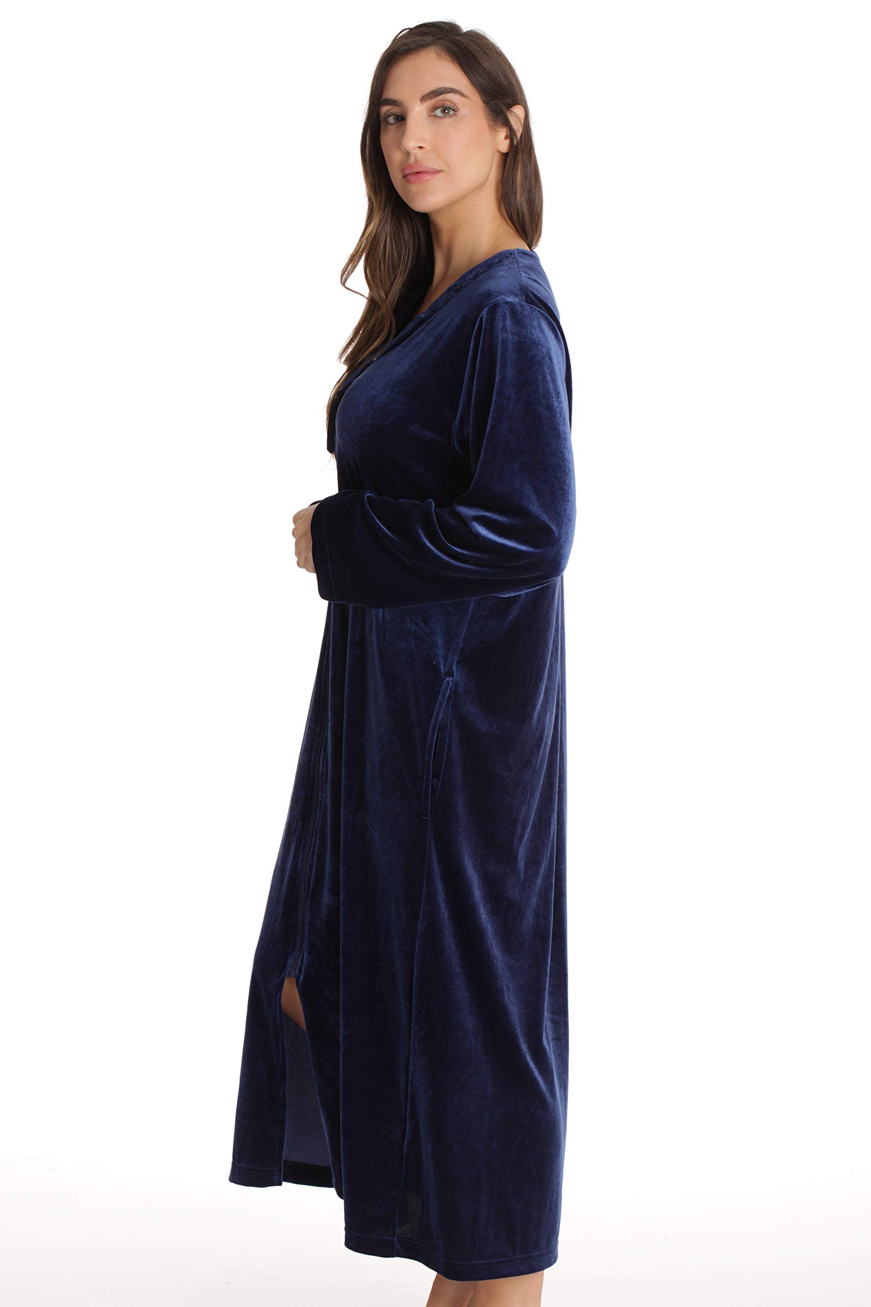 Just Love Stretch Velour Embroidered Zipper Lounger Robe for Women with ...