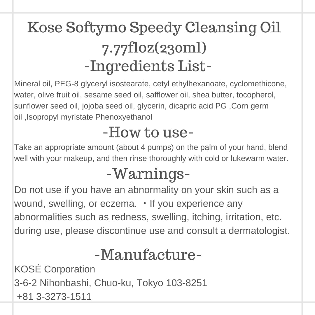 Kose Softymo Speedy/Deep/White Cleansing Oil/Creams Bottles/Refills/Tubes