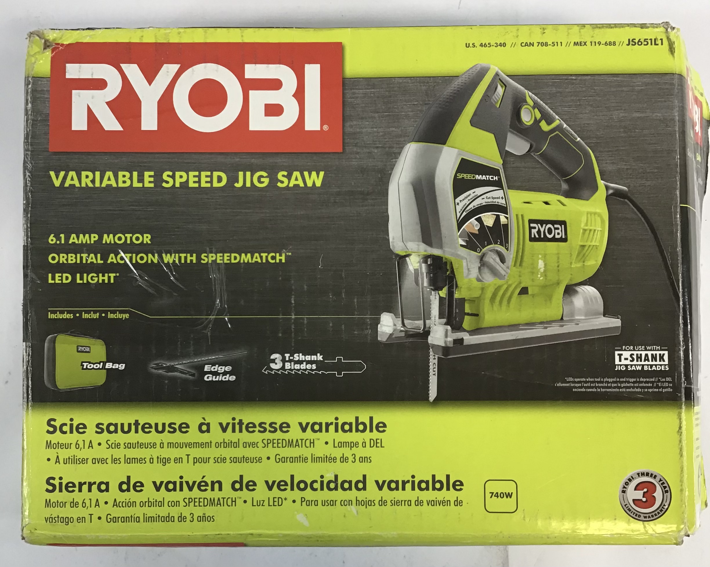 RYOBI JS651L1 6.1 Amp Variable Speed Orbital Jigsaw [O] 33287150304 | eBay