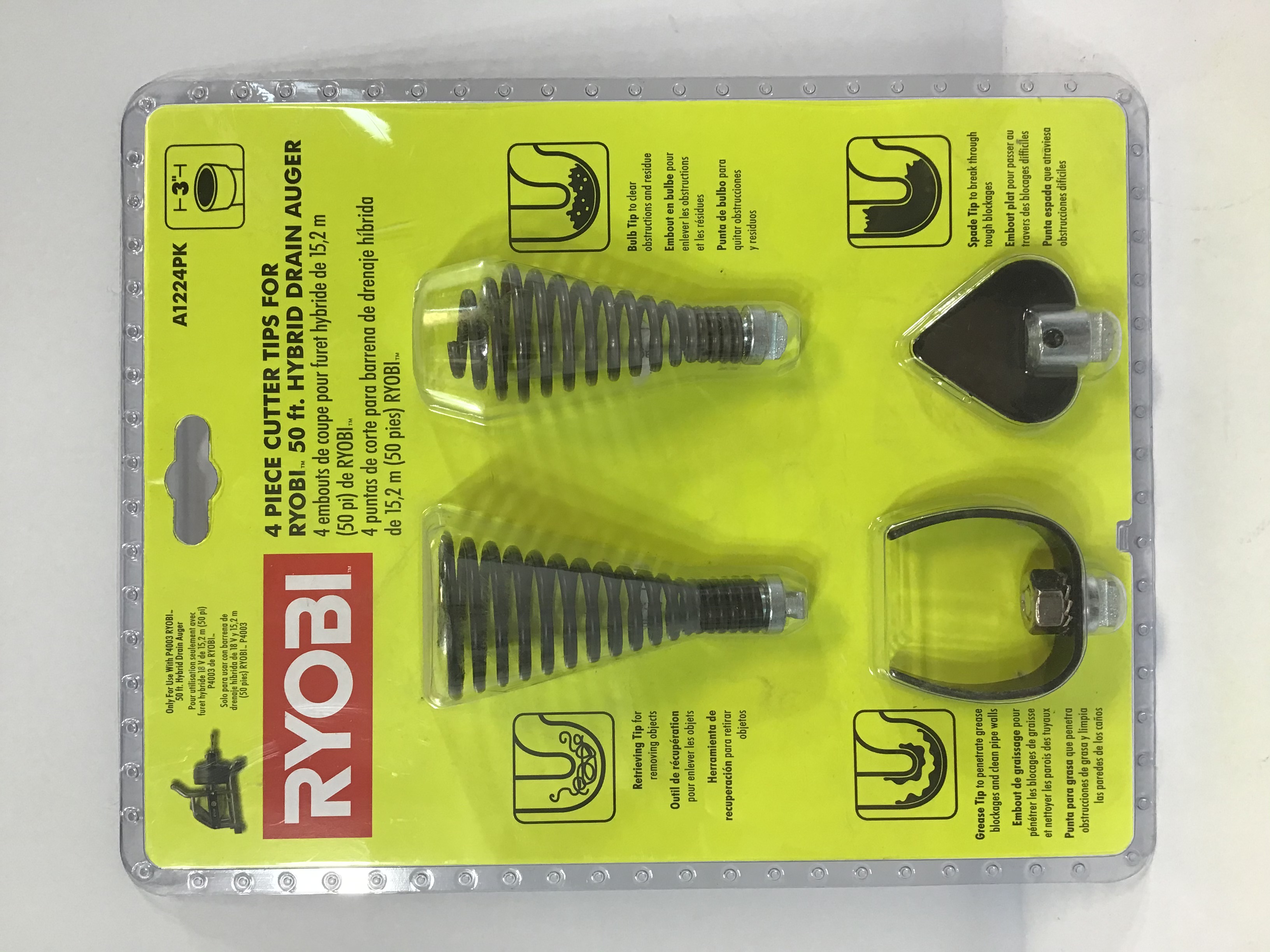 RYOBI A1224PK Cutter Tips for Drain Auger P4003 4piece set [N