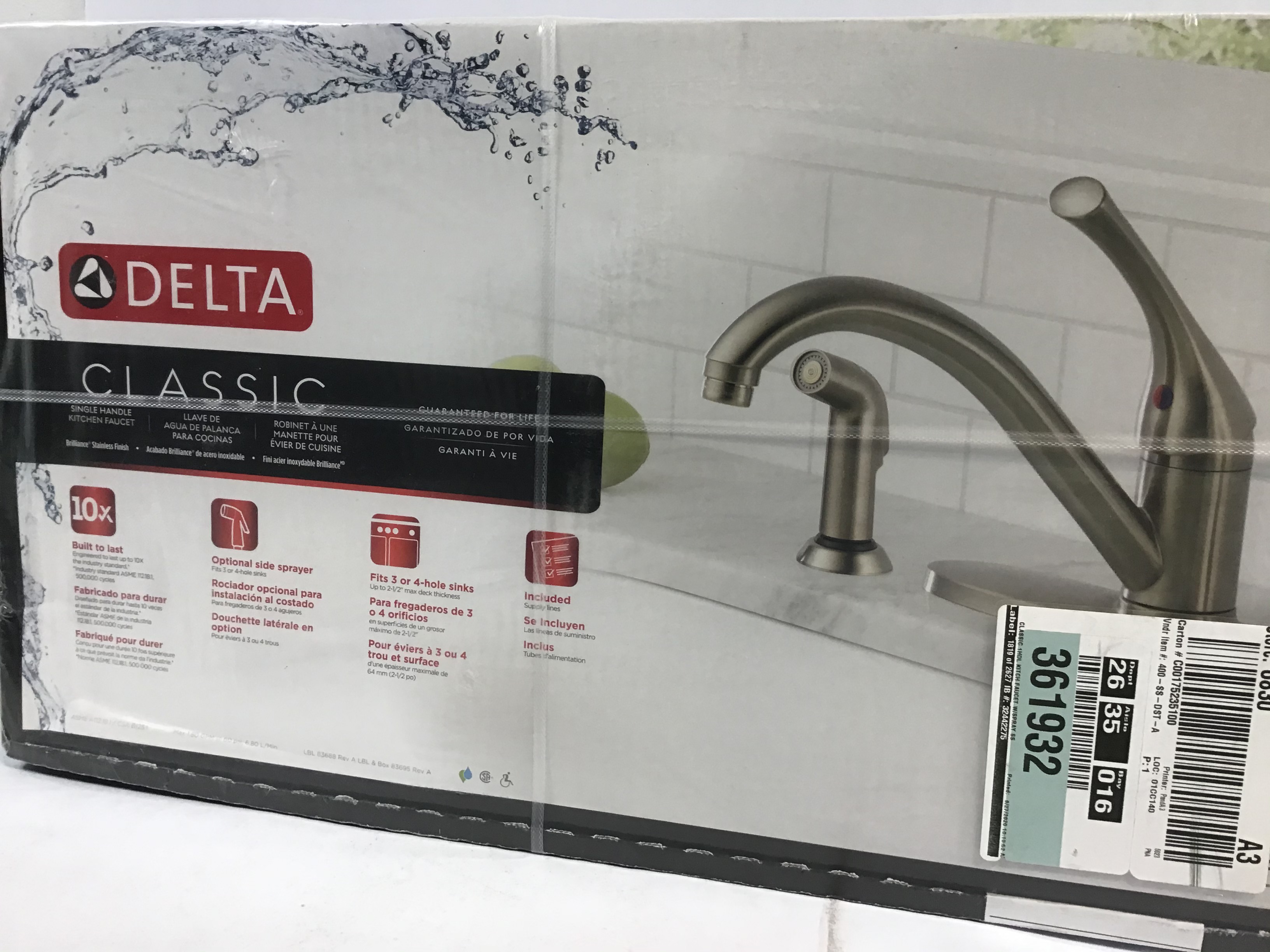 Delta 400 Ss Dst A Classic Single Handle Kitchen Faucet With Spray