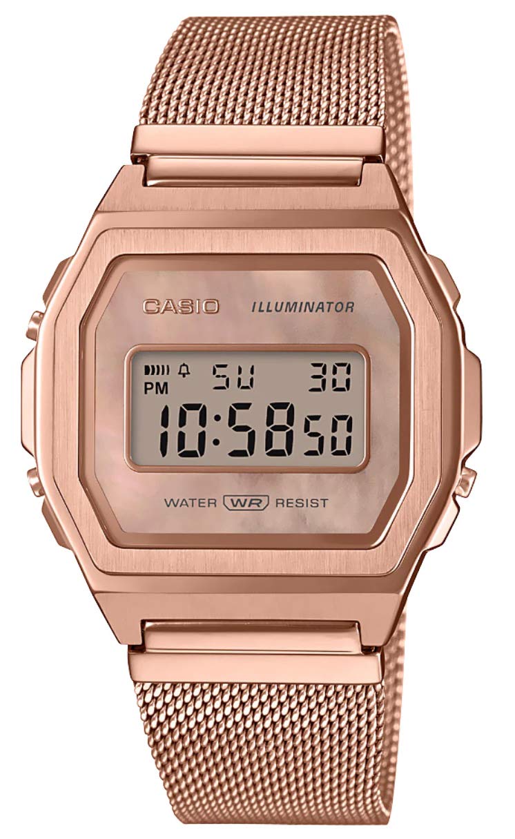 Casio A1000MPG-9VT Vintage Iconic Rose Gold Tone Mesh Band Alarm