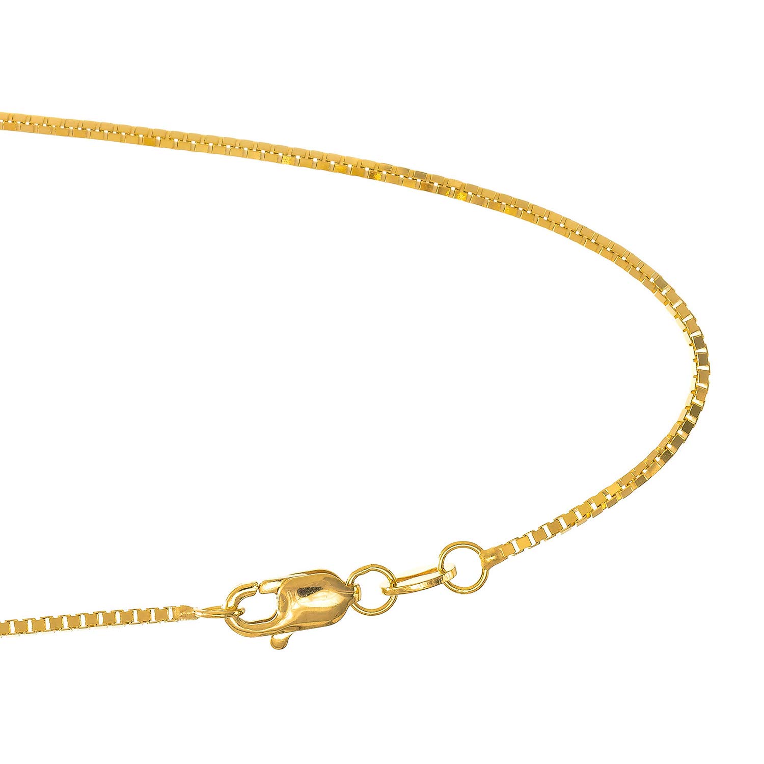 10K Solid Yellow Gold Box Chain Necklace, 14 to 26 Inch, 0.45mm to