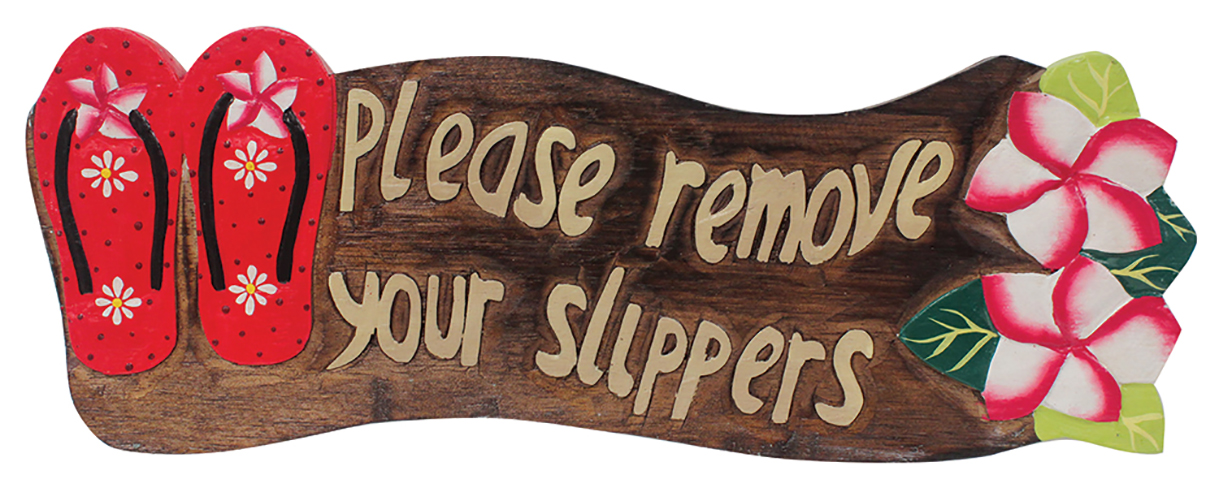 Island Home Wood Sign Please Remove Your Shoes Slippers Plumeria Red | eBay