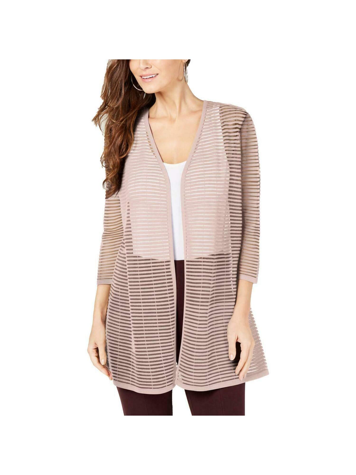 Alfani Womens Striped Open-Front Cardigan Sweater Pink M 732995294668 | eBay