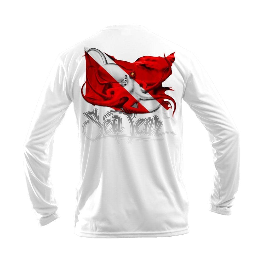 Sea Fear Men's Fishing Shirt - Octopus Dive Flag Graphic Long Sleeve Beach Shirt - Picture 8 of 10