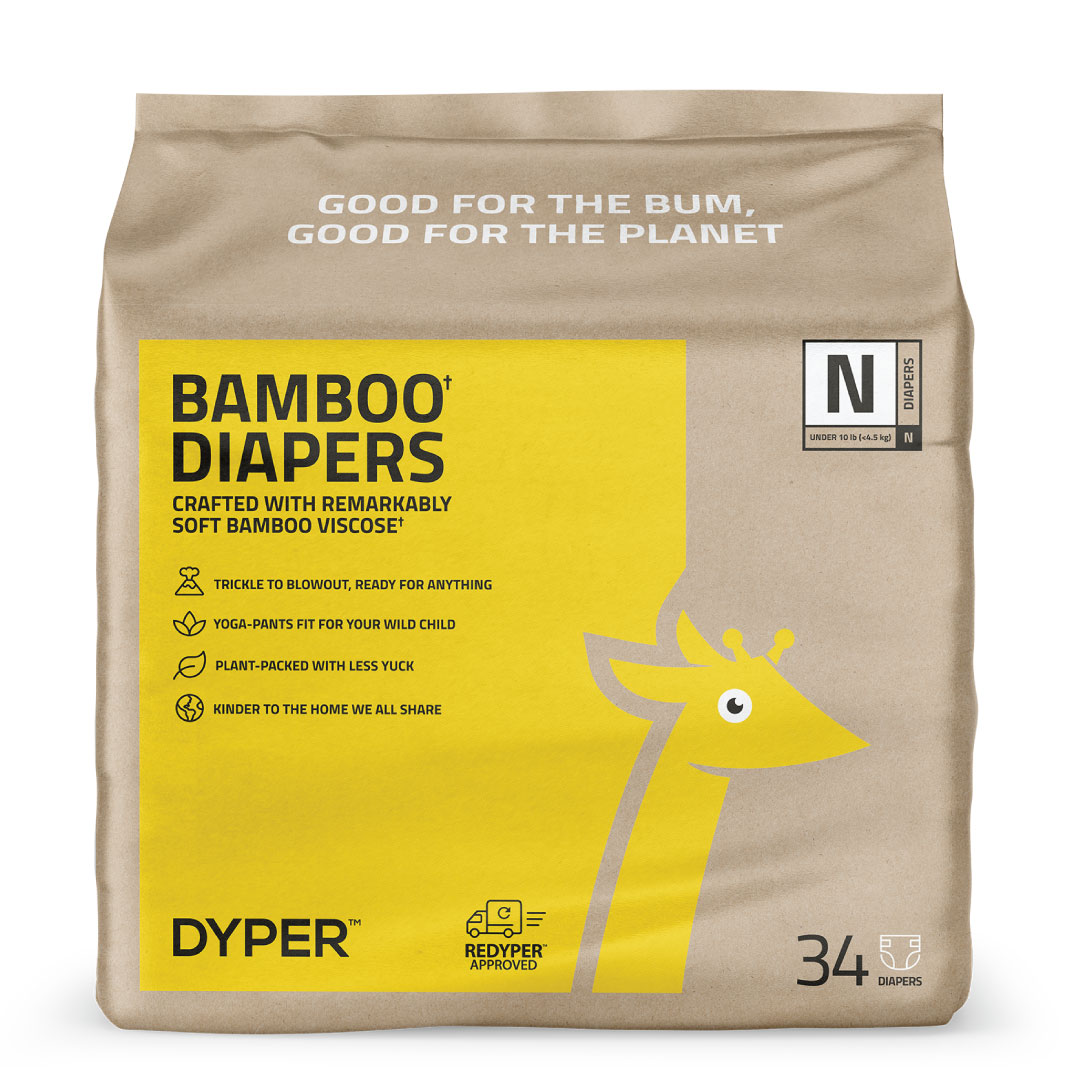 Bamboo Baby Diapers | Size Newborn | < 10 lbs | 34 Count