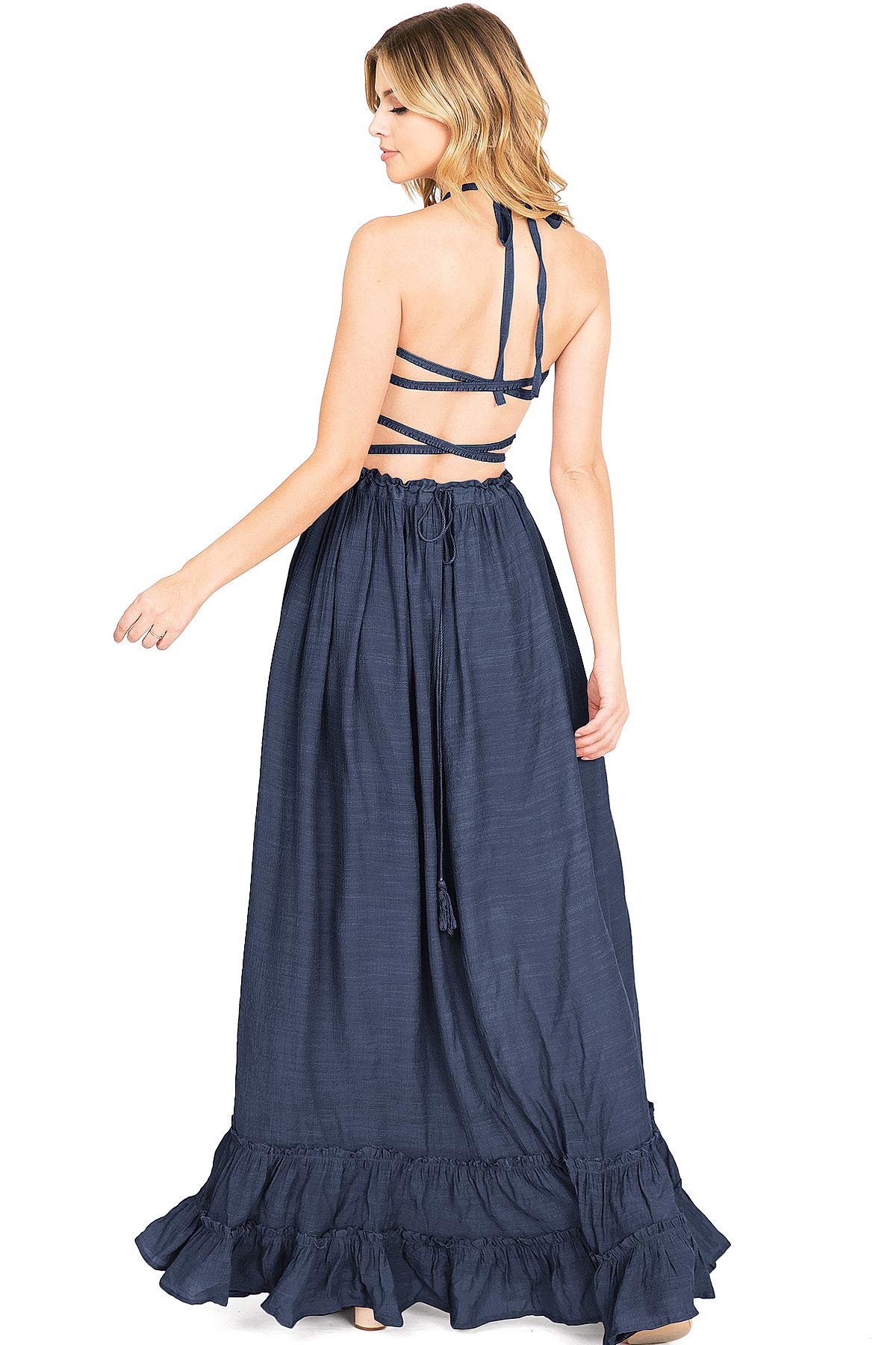 Lana Roux Women's Special Occasion Strappy Back Smocked Halter Maxi Dress - Picture 7 of 19