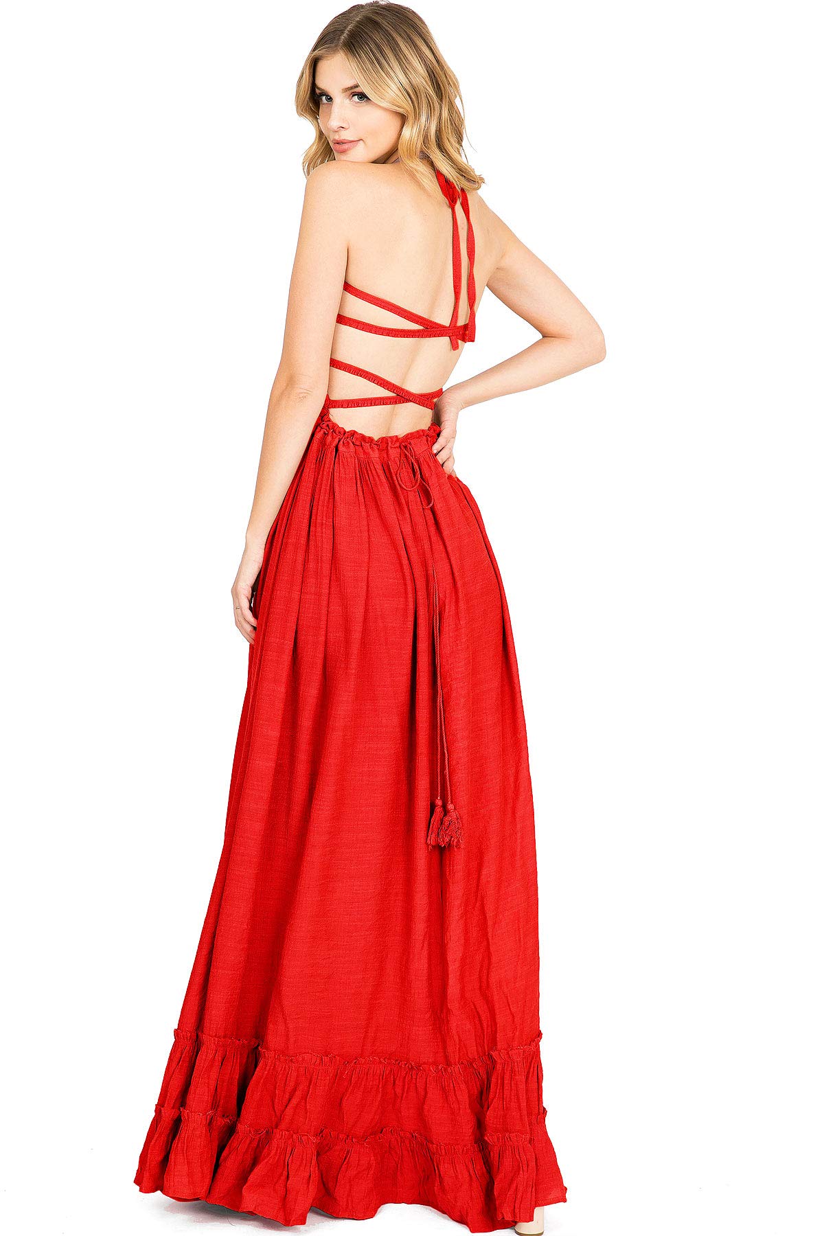 Lana Roux Women's Special Occasion Strappy Back Smocked Halter Maxi Dress - Picture 10 of 19