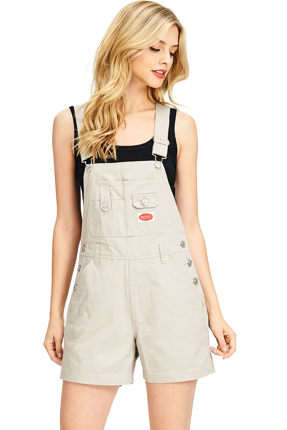 Revolt Women's Juniors Classic Twill Short Overalls - Picture 3 of 16