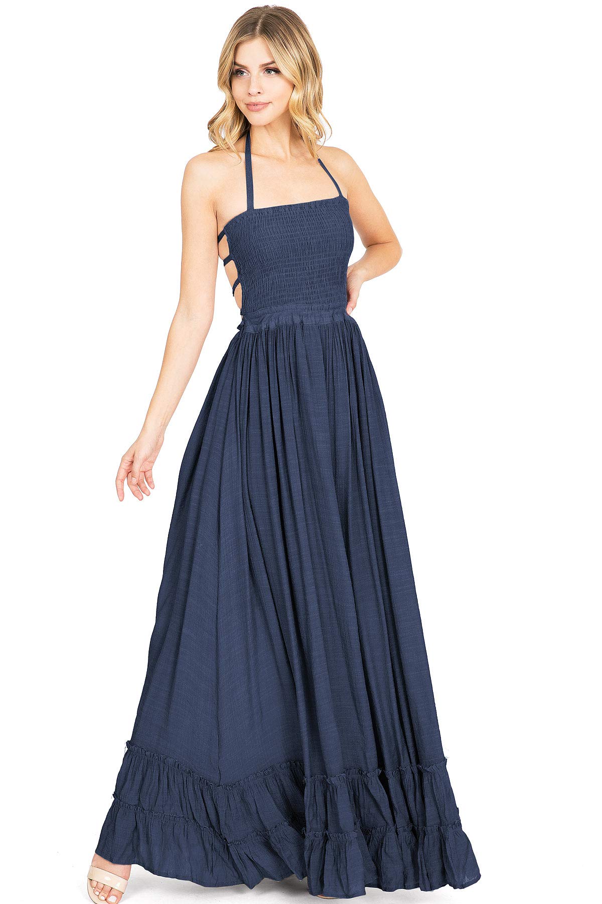 Lana Roux Women's Special Occasion Strappy Back Smocked Halter Maxi Dress - Picture 8 of 19