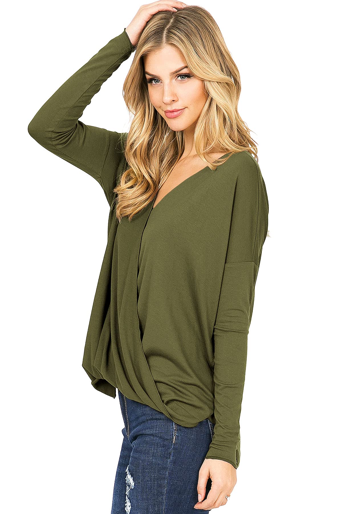 Double Zero Women's Long Sleeve Surplice V-Neck Blouse