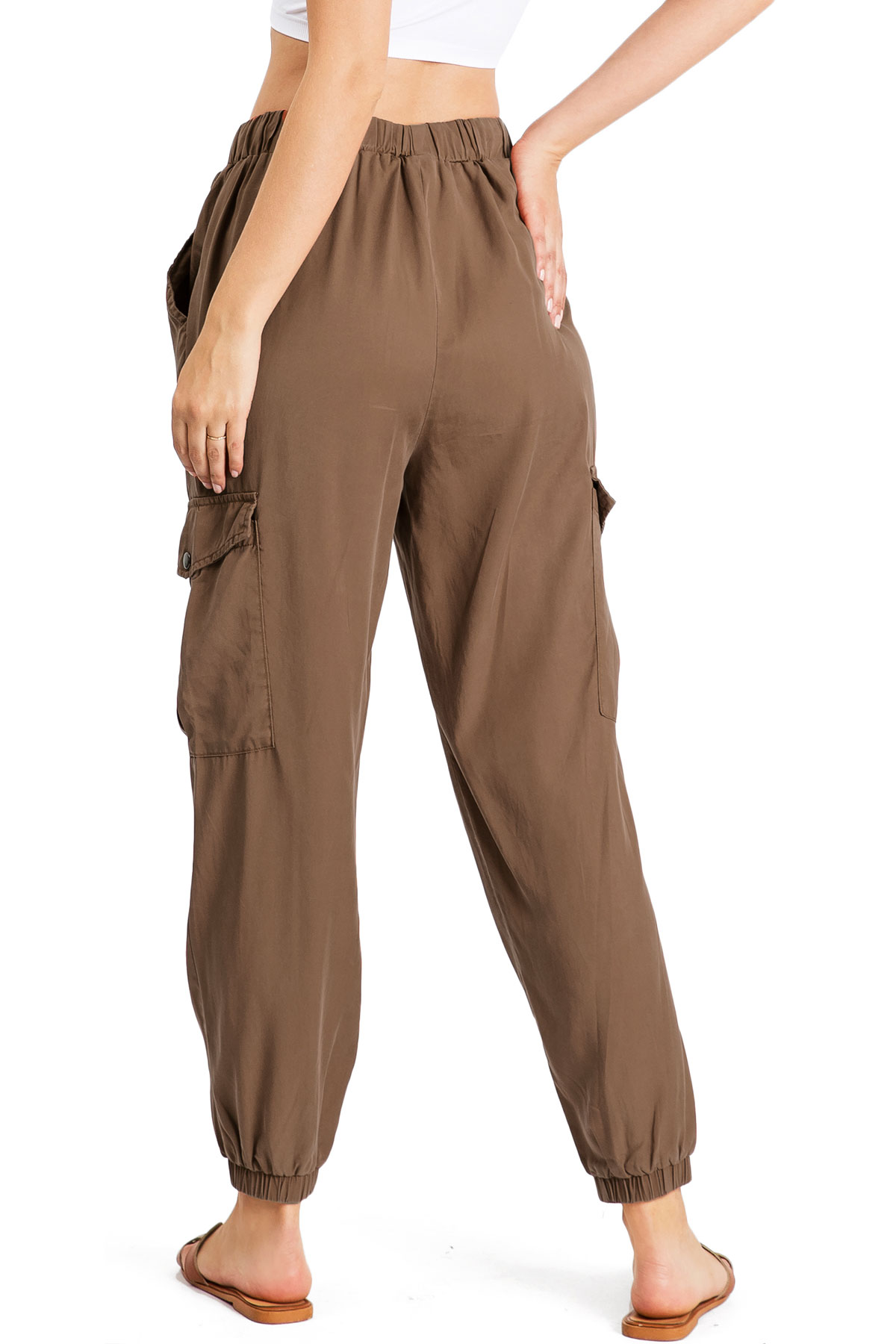 C'est Toi Women's High Rise Baggy Cargo Woven Tencel Jogger Pants