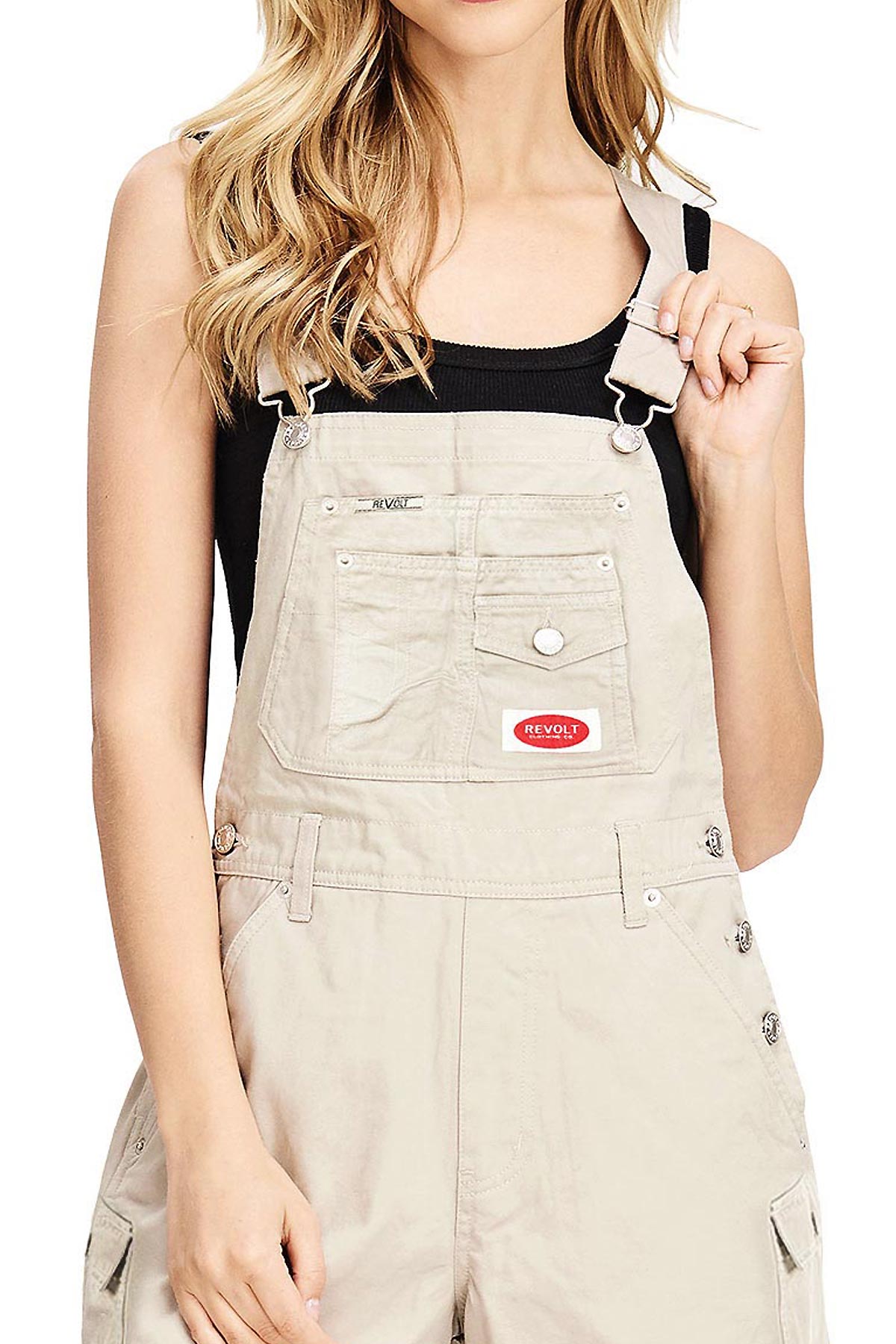Revolt Women's Juniors Classic Twill Short Overalls - Picture 9 of 17