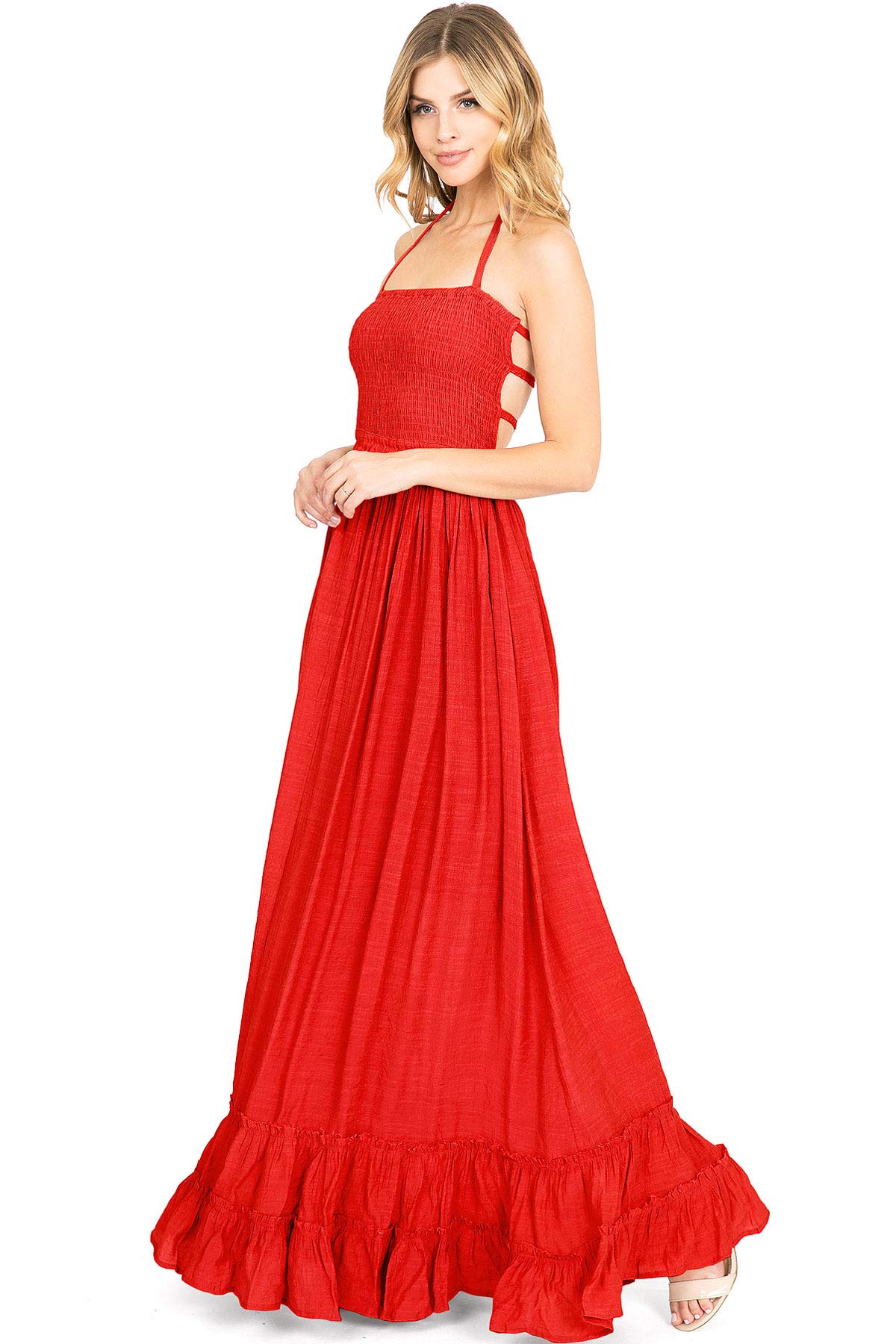 Lana Roux Women's Special Occasion Strappy Back Smocked Halter Maxi Dress - Picture 11 of 19