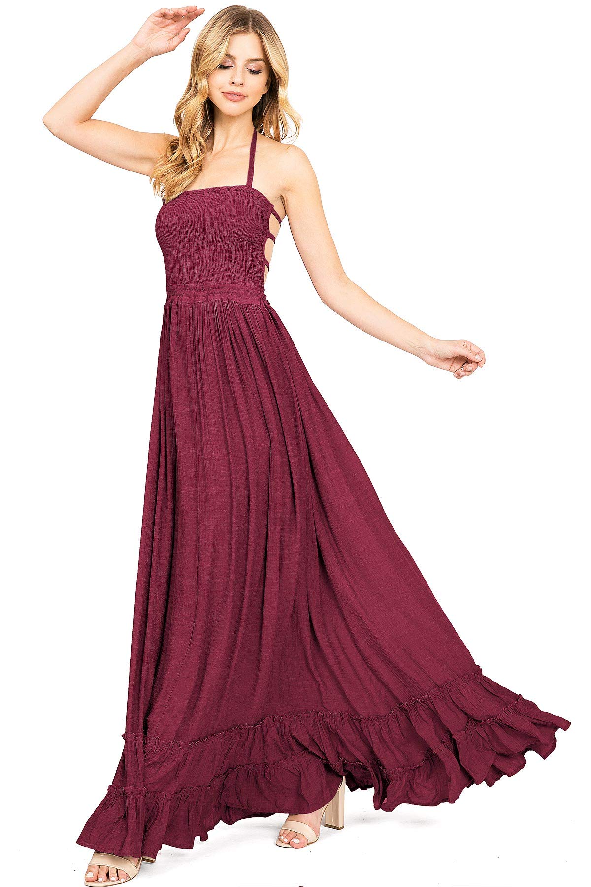 Lana Roux Women's Special Occasion Strappy Back Smocked Halter Maxi Dress - Picture 17 of 19