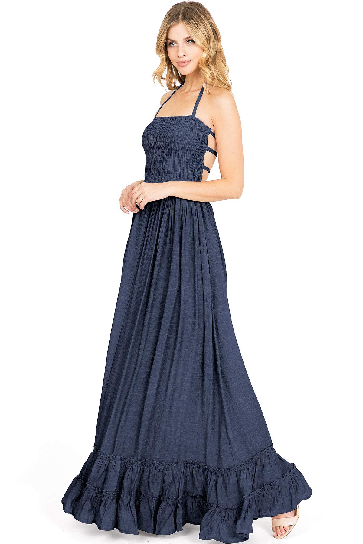 Lana Roux Women's Special Occasion Strappy Back Smocked Halter Maxi Dress - Picture 9 of 19