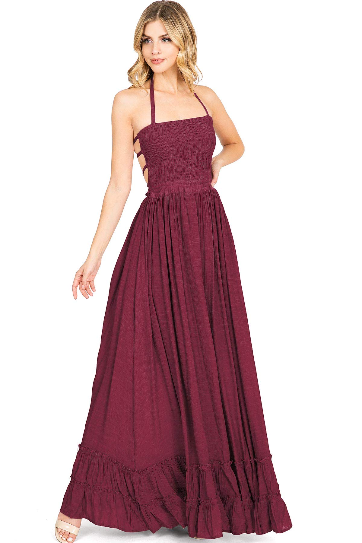 Lana Roux Women's Special Occasion Strappy Back Smocked Halter Maxi Dress - Picture 16 of 19