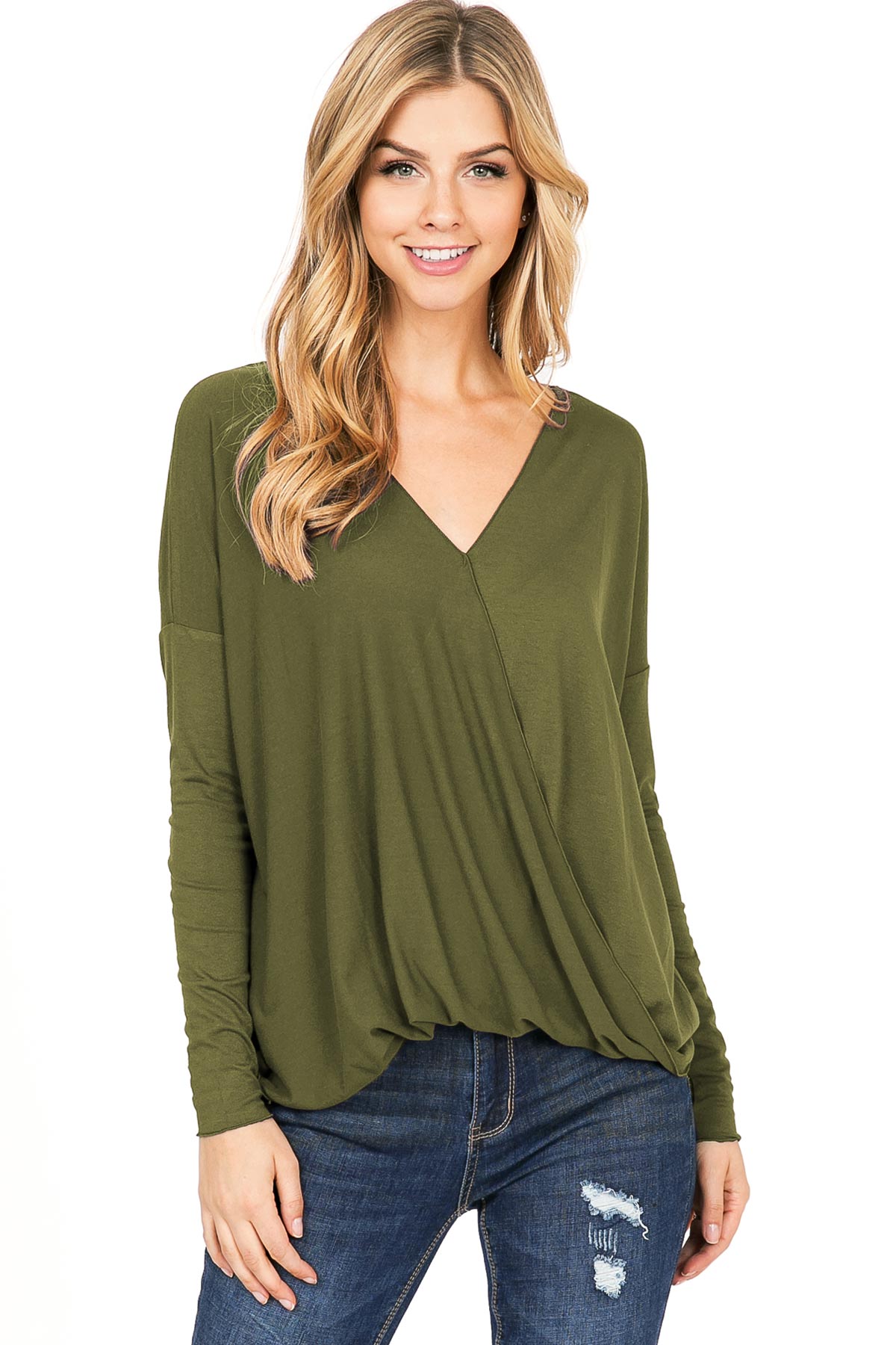 Double Zero Women's Long Sleeve Surplice V-Neck Blouse