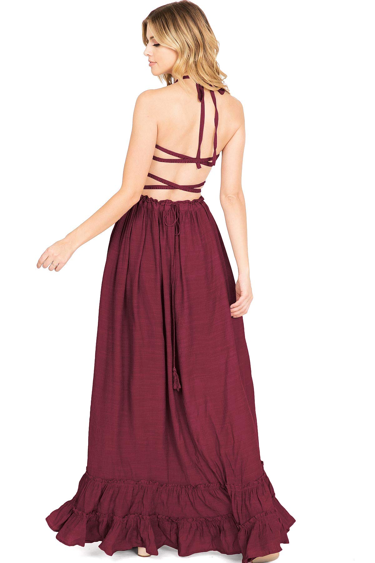 Lana Roux Women's Special Occasion Strappy Back Smocked Halter Maxi Dress - Picture 18 of 19