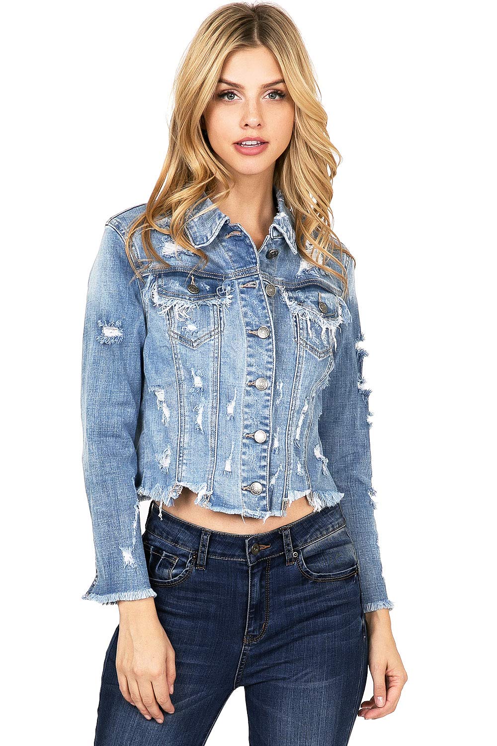 Distressed ripped hot sale jean jacket