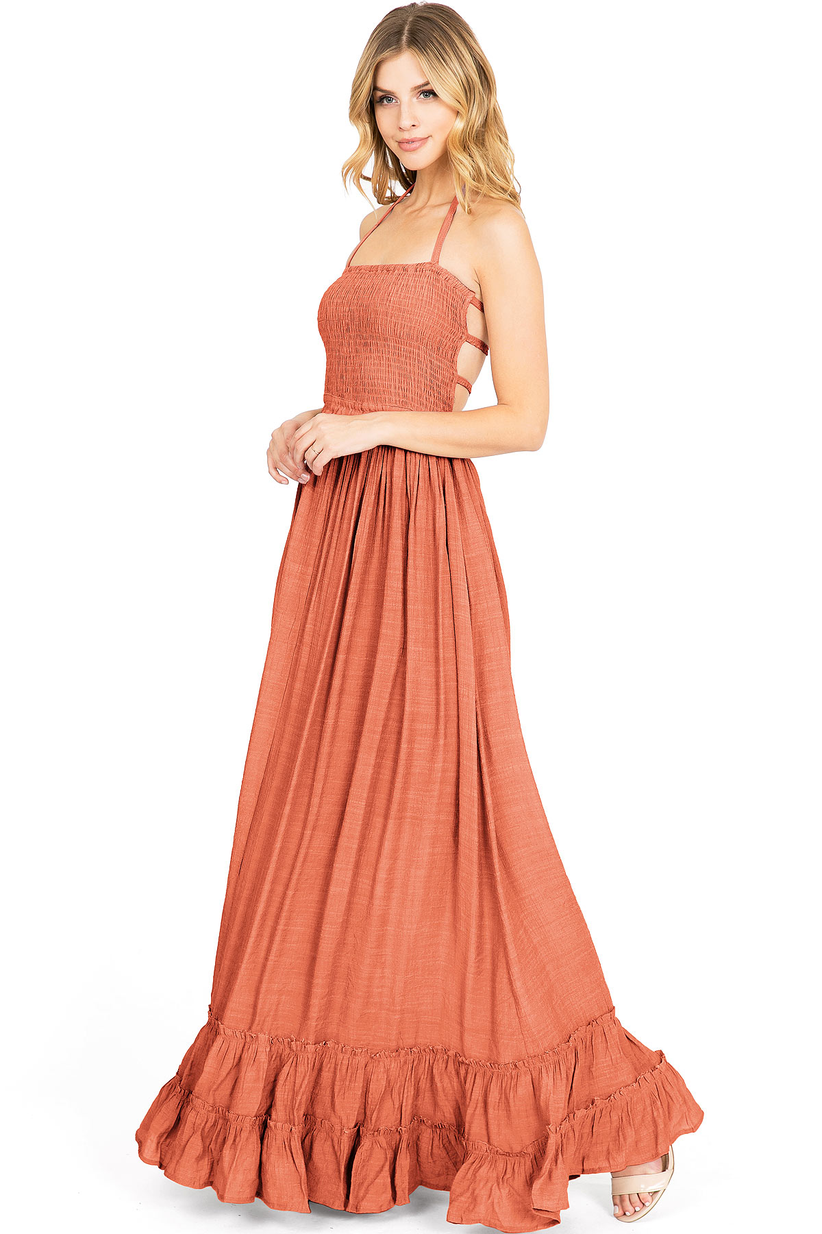 Lana Roux Women's Special Occasion Strappy Back Smocked Halter Maxi Dress - Picture 15 of 19