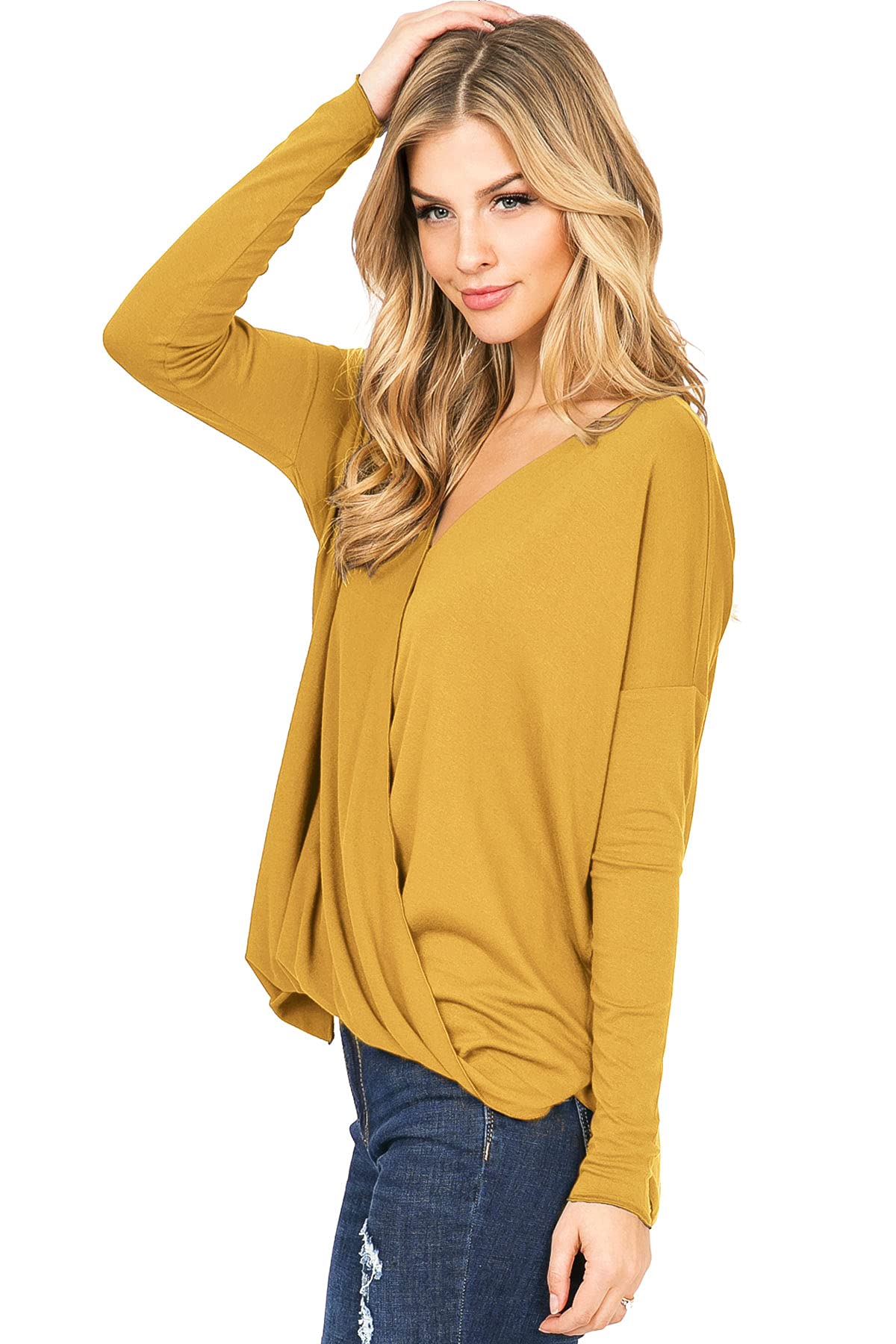 Double Zero Women's Long Sleeve Surplice V-Neck Blouse