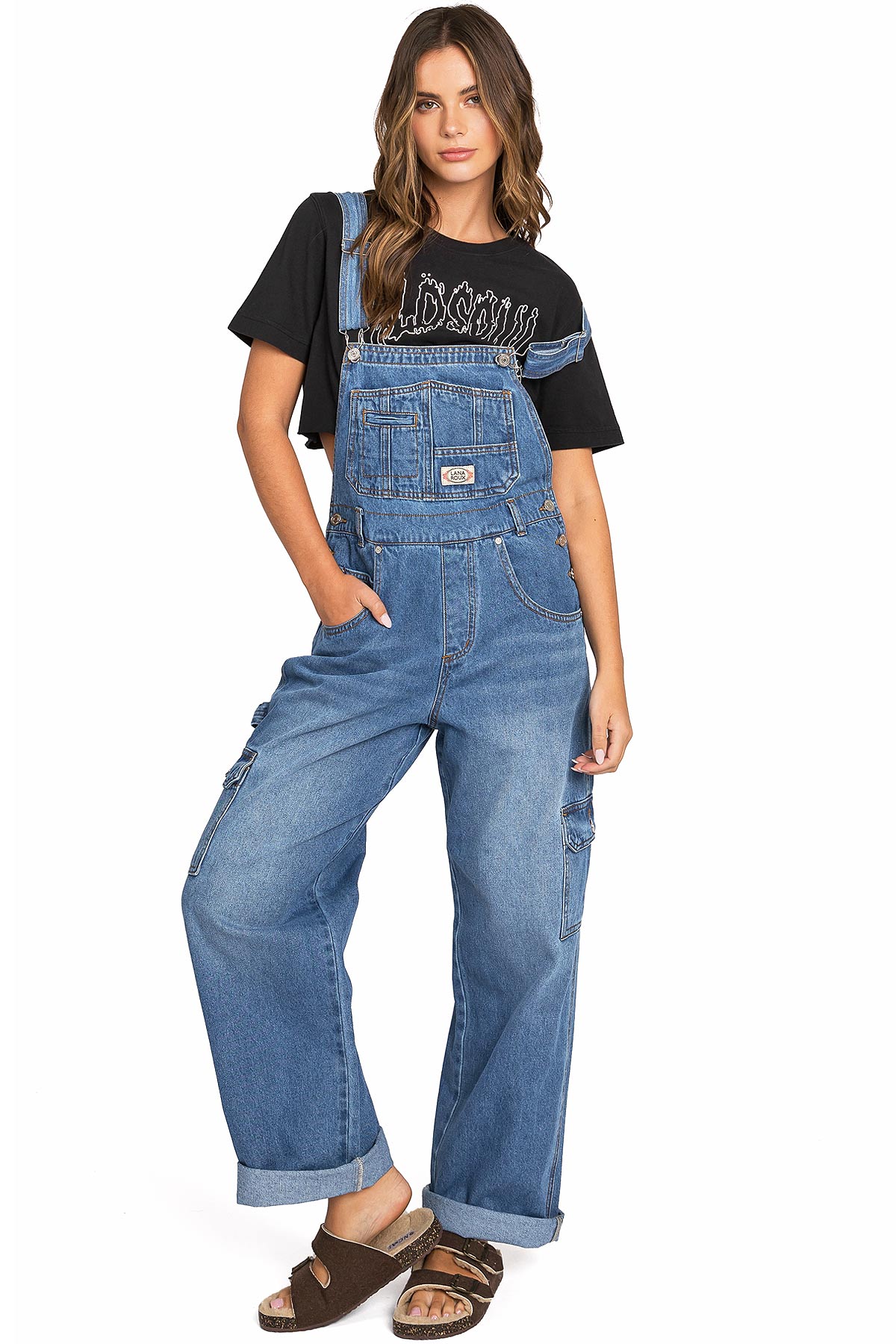 DENIM DUNGAREE 新品 Lana Roux 90s Retro Revolt Dungaree Utility Denim Jumpsuit