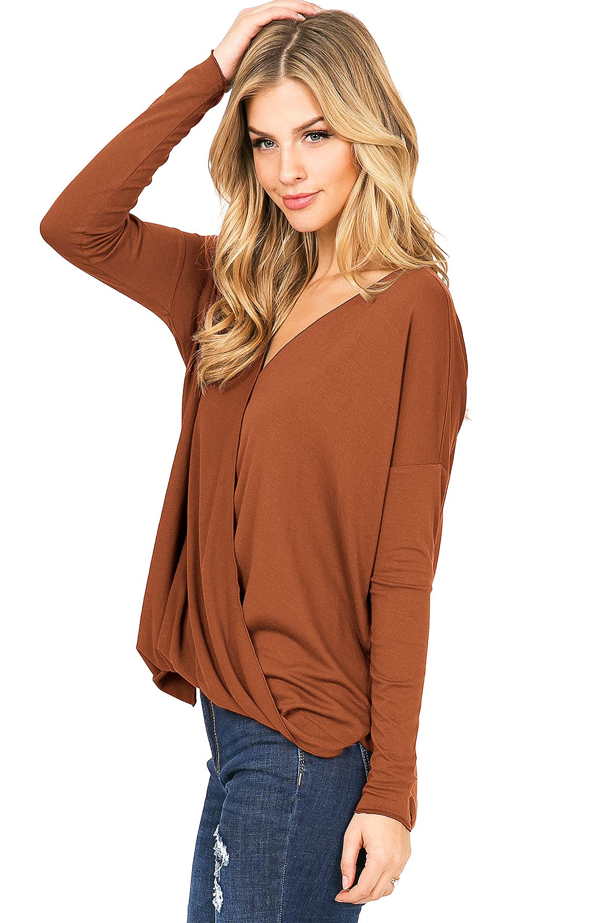 Double Zero Women's Long Sleeve Surplice V-Neck Blouse