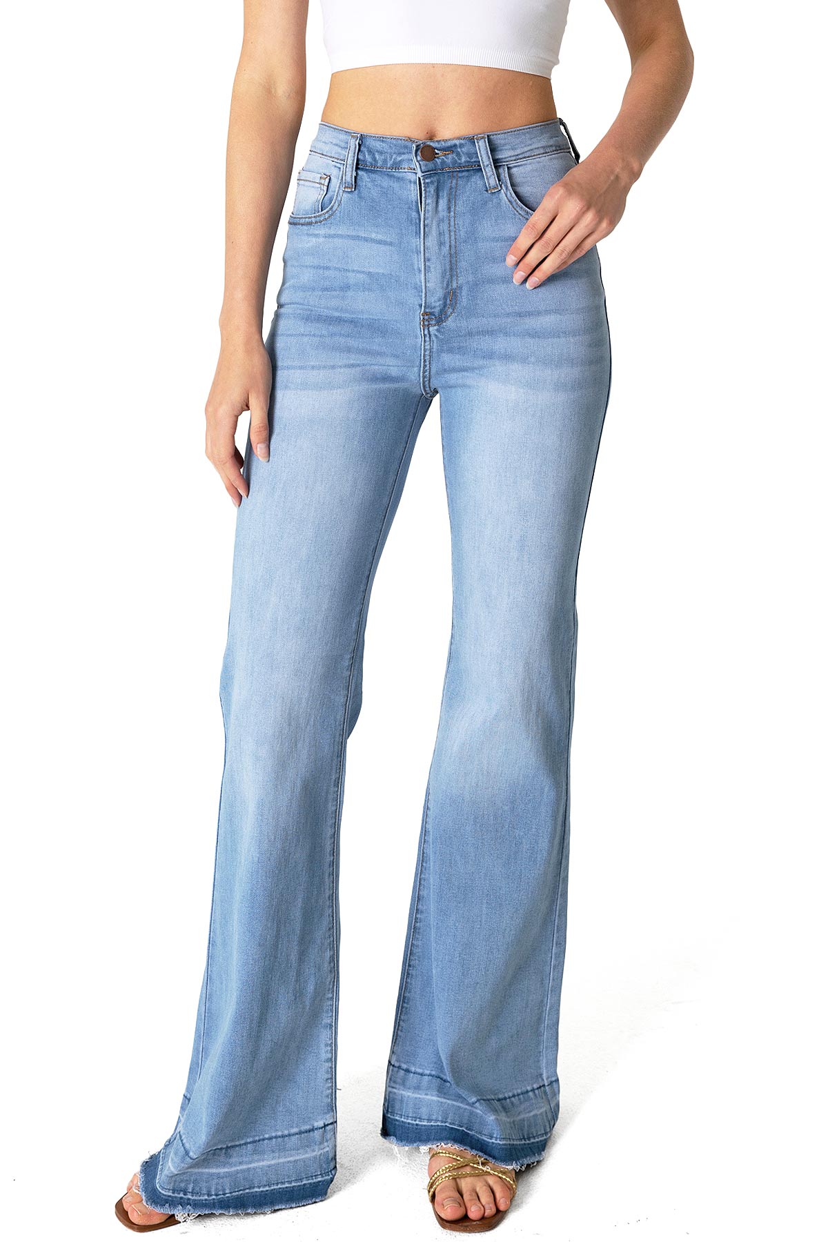 Vibrant MIU Womens Juniors High Rise Classic Bell Bottom Jeans | eBay